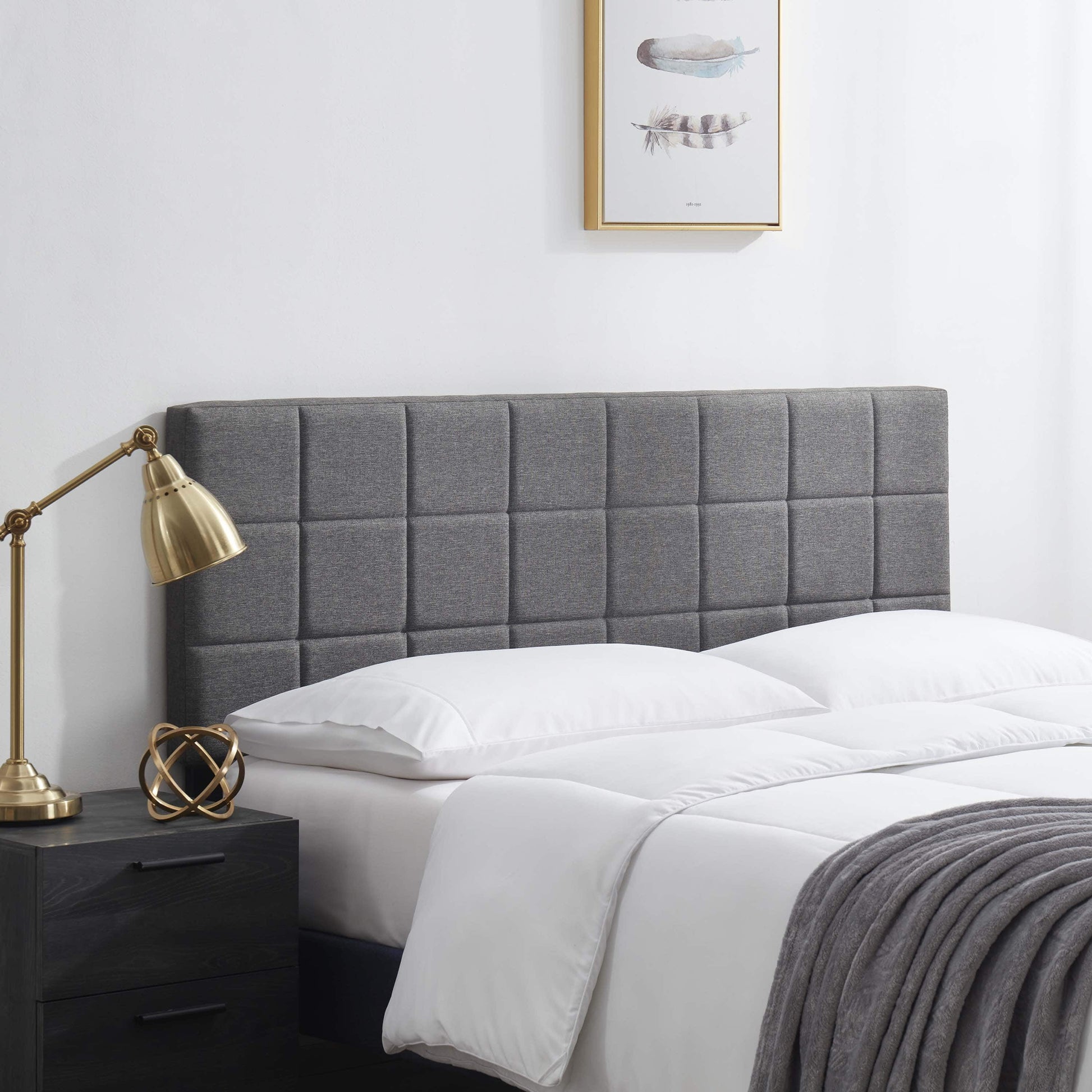 LammaLoe Square Tufted Upholstered Queen Headboard with Adjustable Height, Grey, Queen