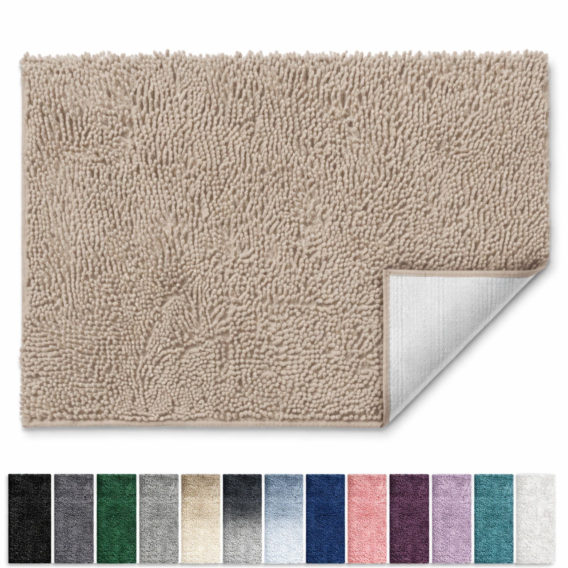 Lammaloe Chenille Bathroom Rugs Non Slip Bath Mat, 26x44 Ultra Absorbent, Bath Mats for Bathroom, Beige