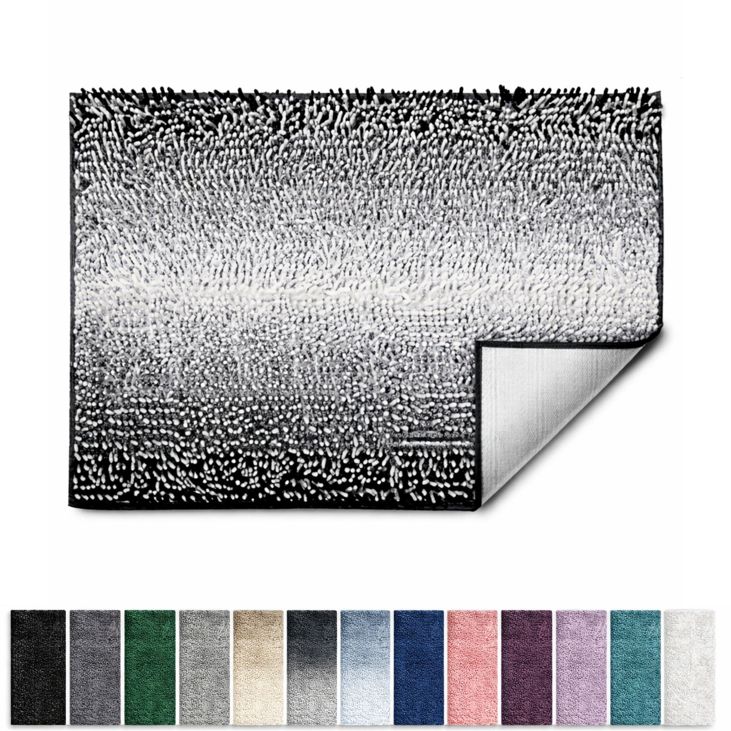Lammaloe Chenille Bathroom Rugs Non Slip Bath Mat, 26x44 Ultra Absorbent, Bath Mats for Bathroom, Black Ombre
