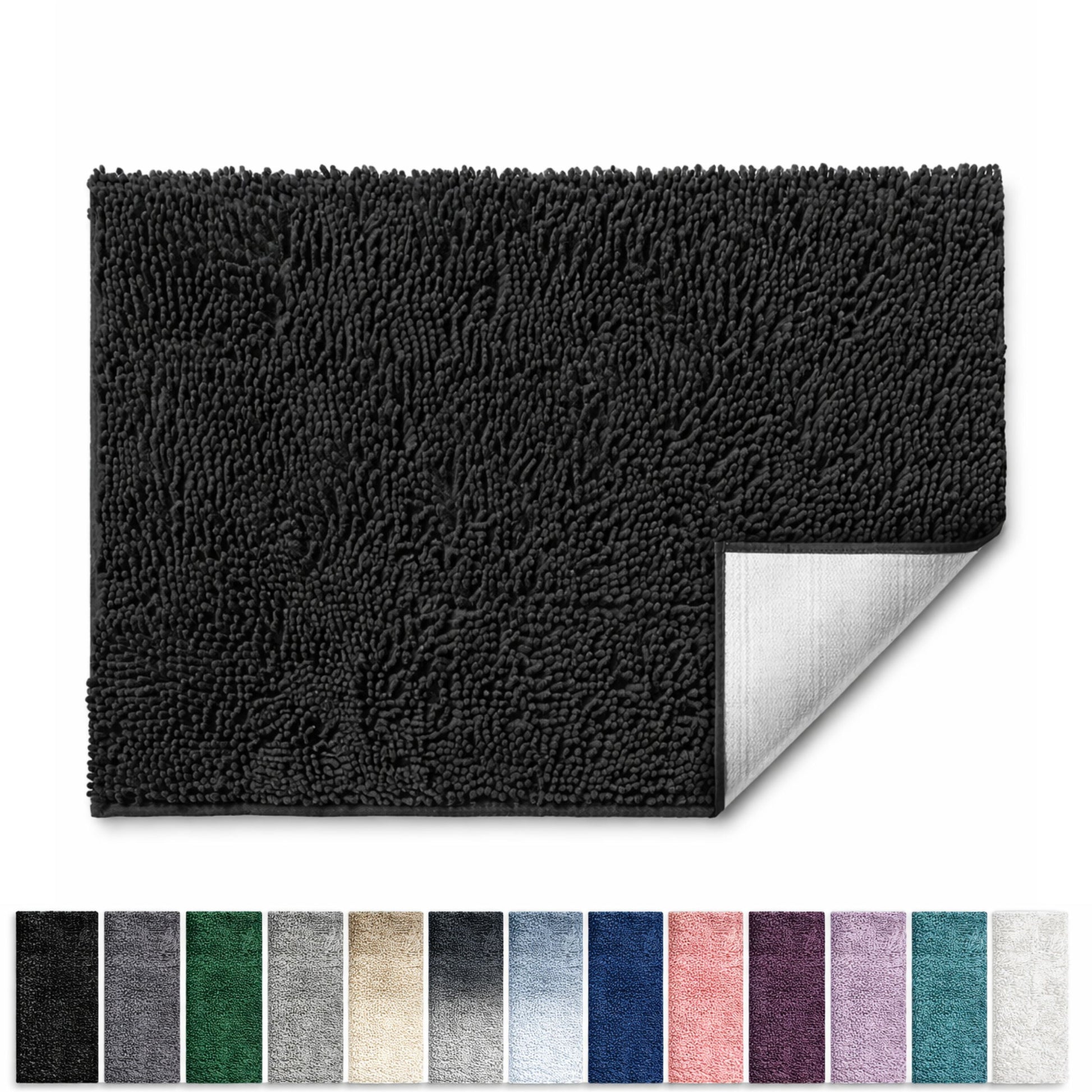 Lammaloe Chenille Bathroom Rugs Non Slip Bath Mat, 26x44 Ultra Absorbent, Bath Mats for Bathroom, Black