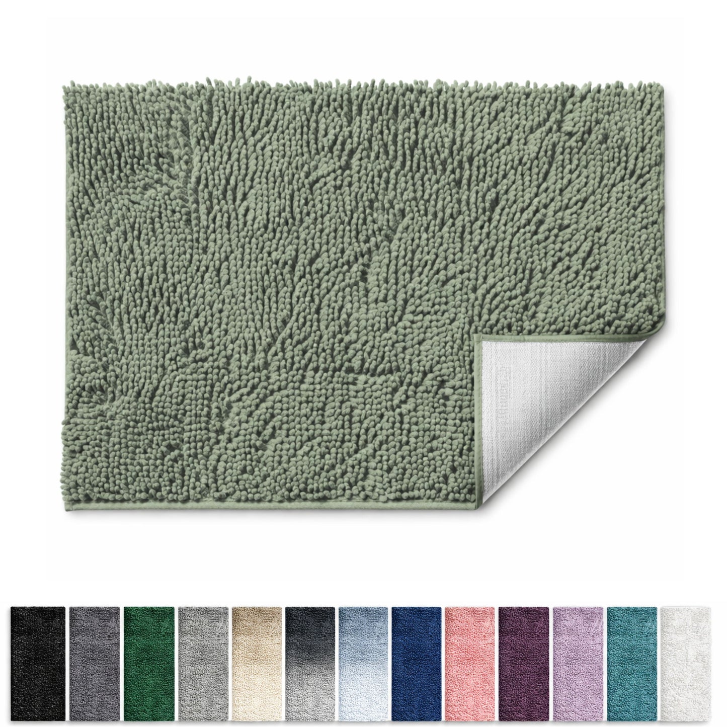 Lammaloe Chenille Bathroom Rugs Non Slip Bath Mat, 26x44 Ultra Absorbent, Bath Mats for Bathroom, Sage Green