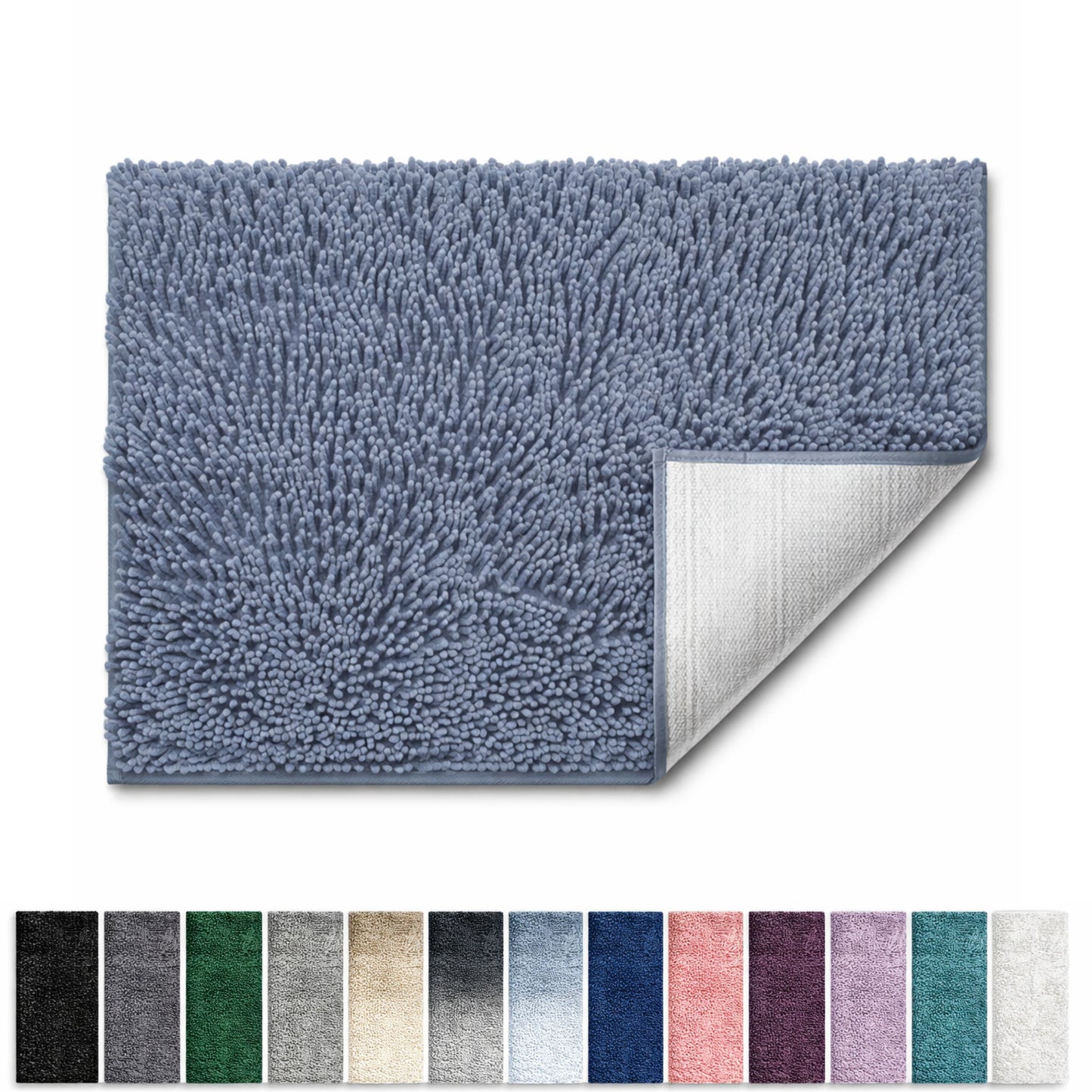 Lammaloe Chenille Bathroom Rugs Non Slip Bath Mat, 26x44 Ultra Absorbent, Bath Mats for Bathroom, Stone Blue