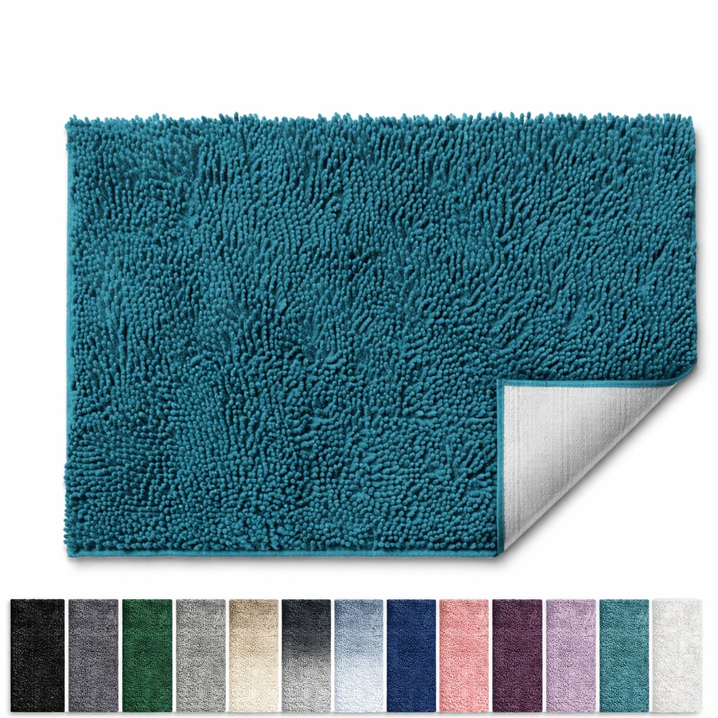 Lammaloe Chenille Bathroom Rugs Non Slip Bath Mat, 26x44 Ultra Absorbent, Bath Mats for Bathroom, Teal