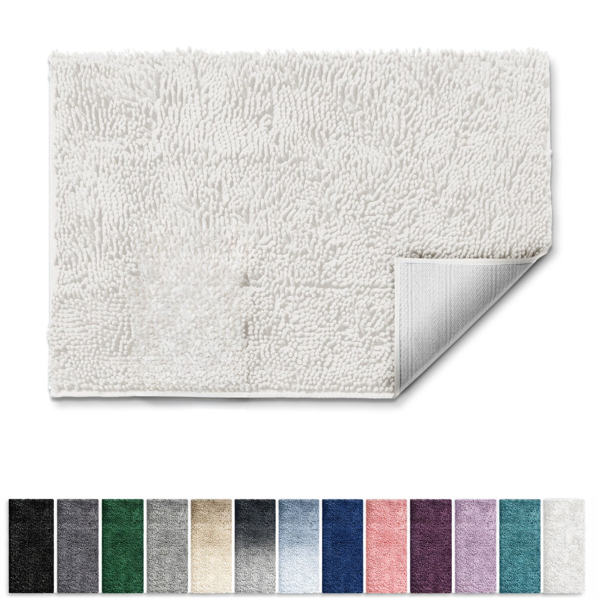 Lammaloe Chenille Bathroom Rugs Non Slip Bath Mat, 26x44 Ultra Absorbent, Bath Mats for Bathroom, White