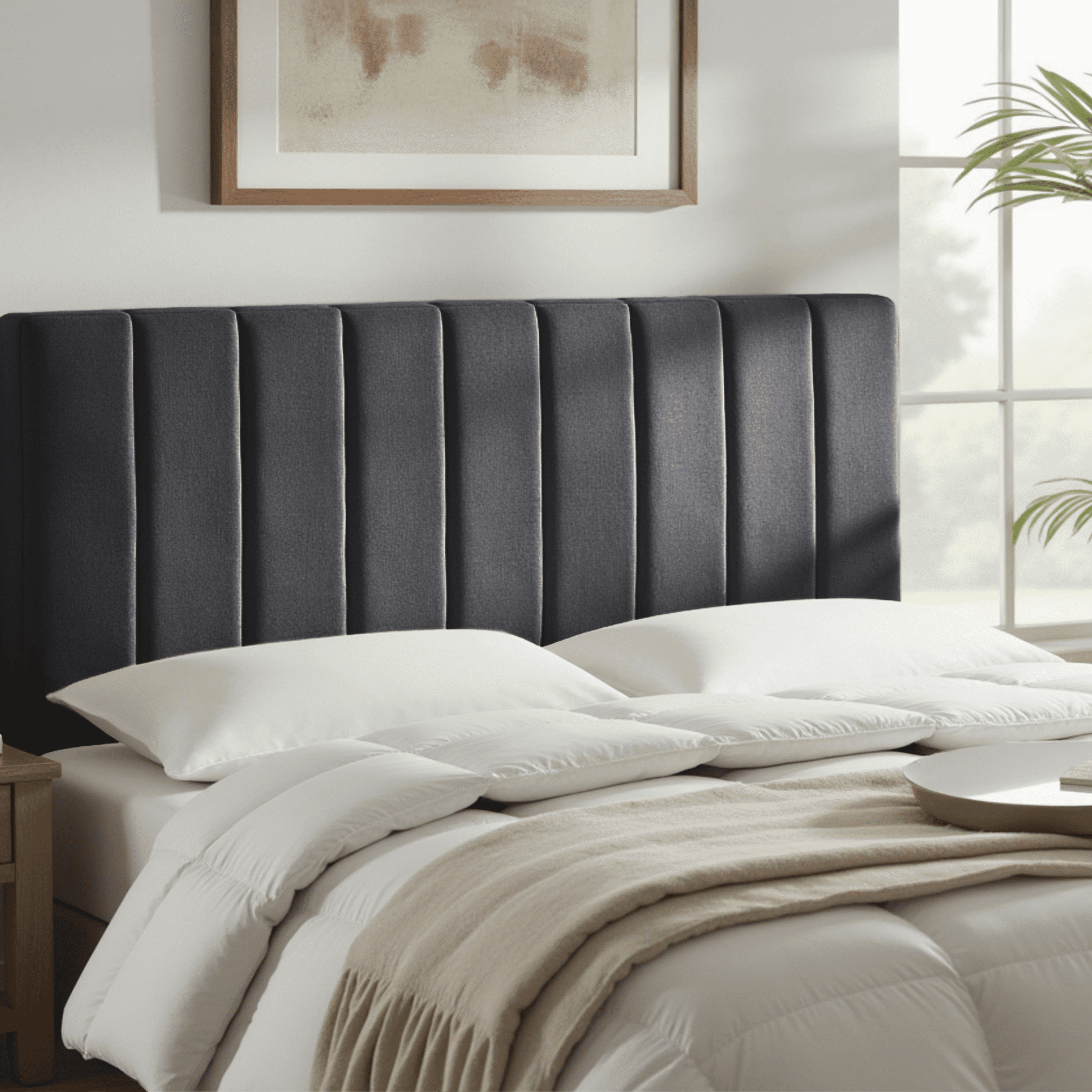 Lammlaoe Full Size Headboard, Upholstered Wall Mounted, Peel and Stick Installation, Sound Reducing 3D Panel Design, Easy Assembly, Gray