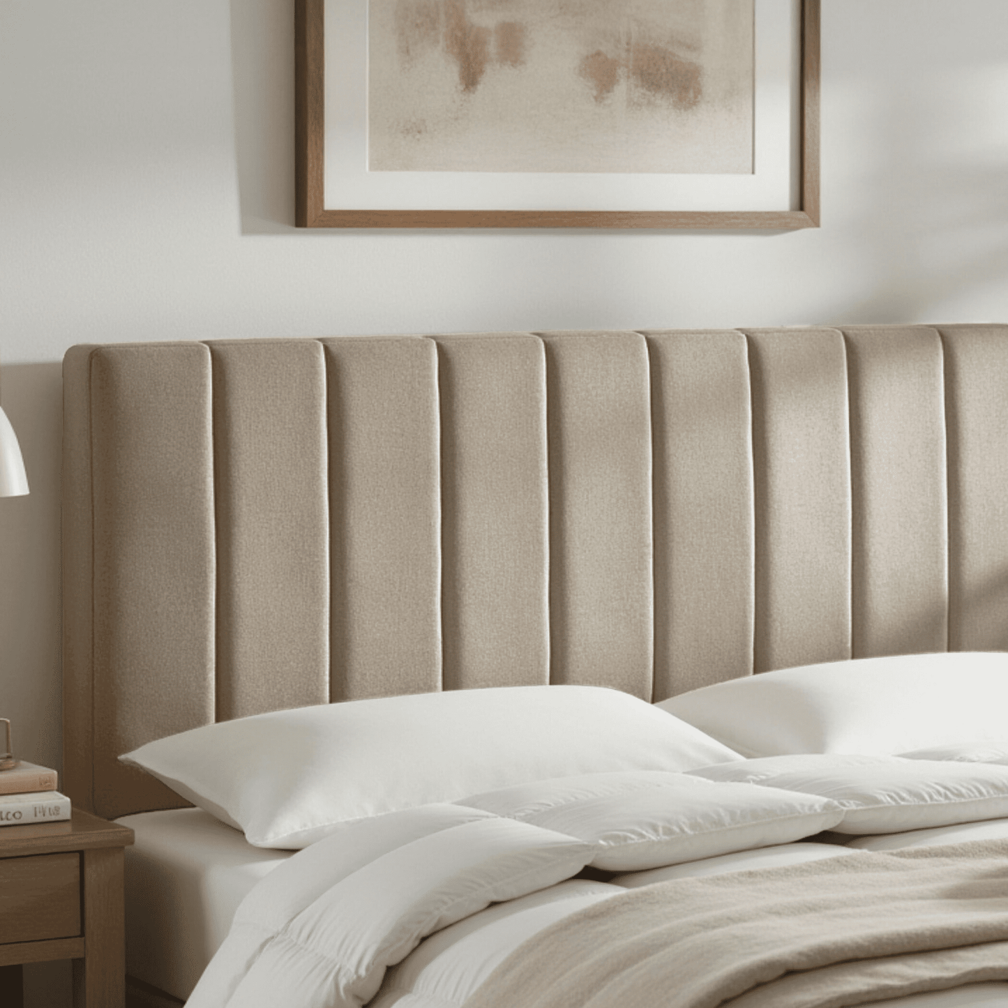 Lammlaoe King Headboard Only, Upholstered Wall Mounted, Peel and Stick Installation, Sound Reducing 3D Panel Design, Easy Assembly, Linen