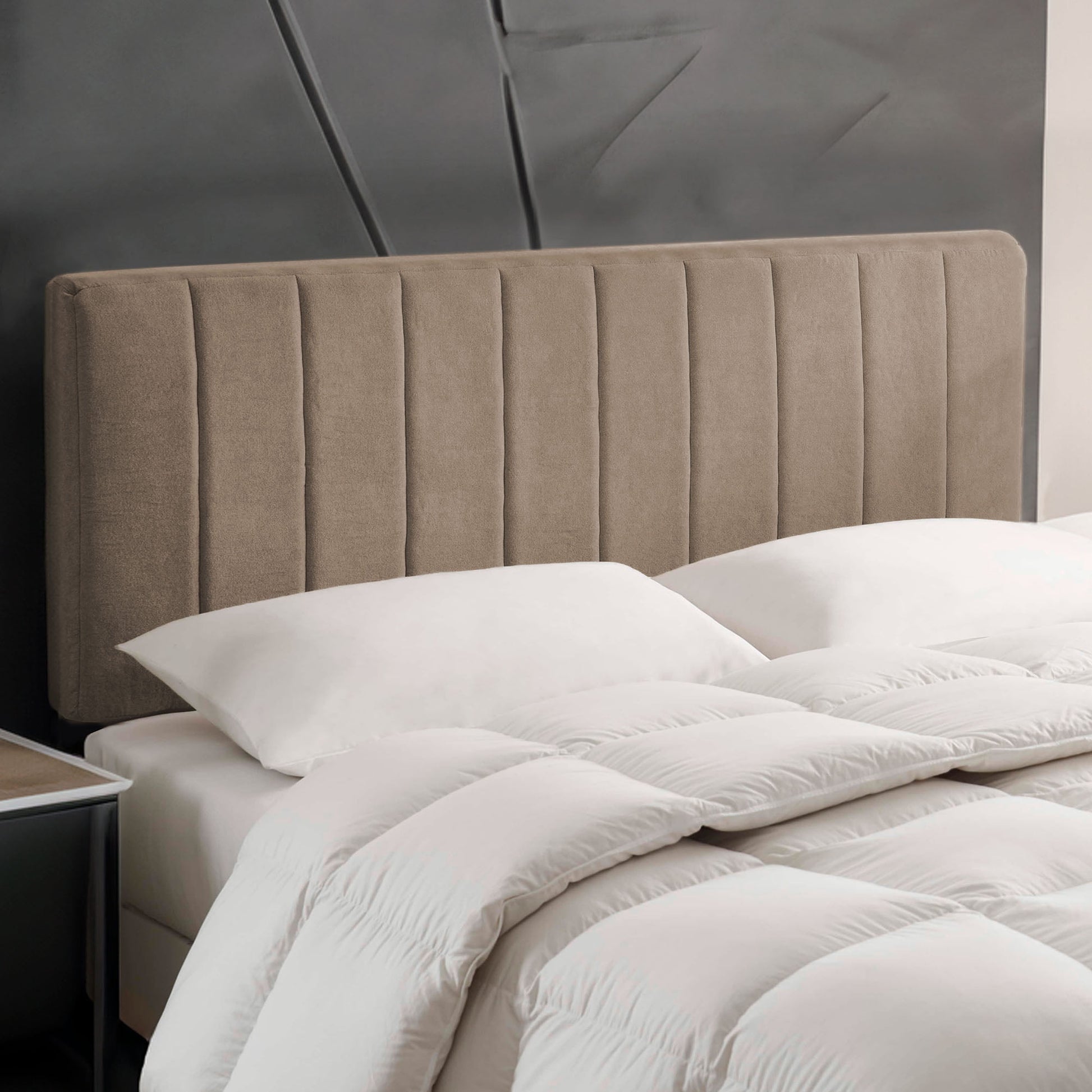 Lammlaoe King Headboard Only, Upholstered Wall Mounted, Peel and Stick Installation, Sound Reducing 3D Panel Design, Easy Assembly, Mocha