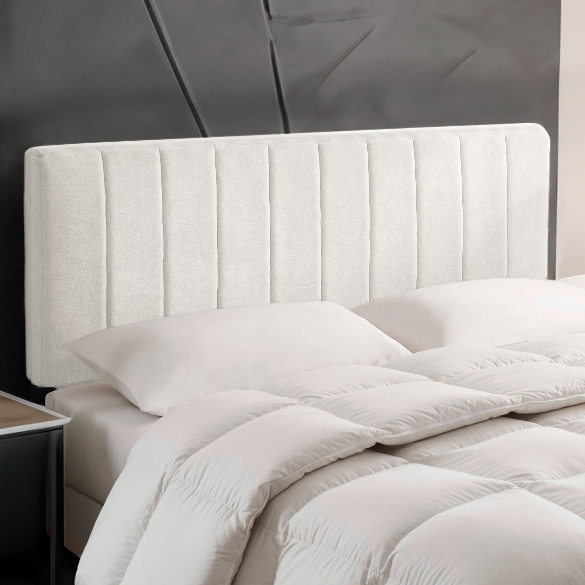 Lammlaoe King Headboard Only, Upholstered Wall Mounted, Peel and Stick Installation, Sound Reducing 3D Panel Design, Easy Assembly, Off White