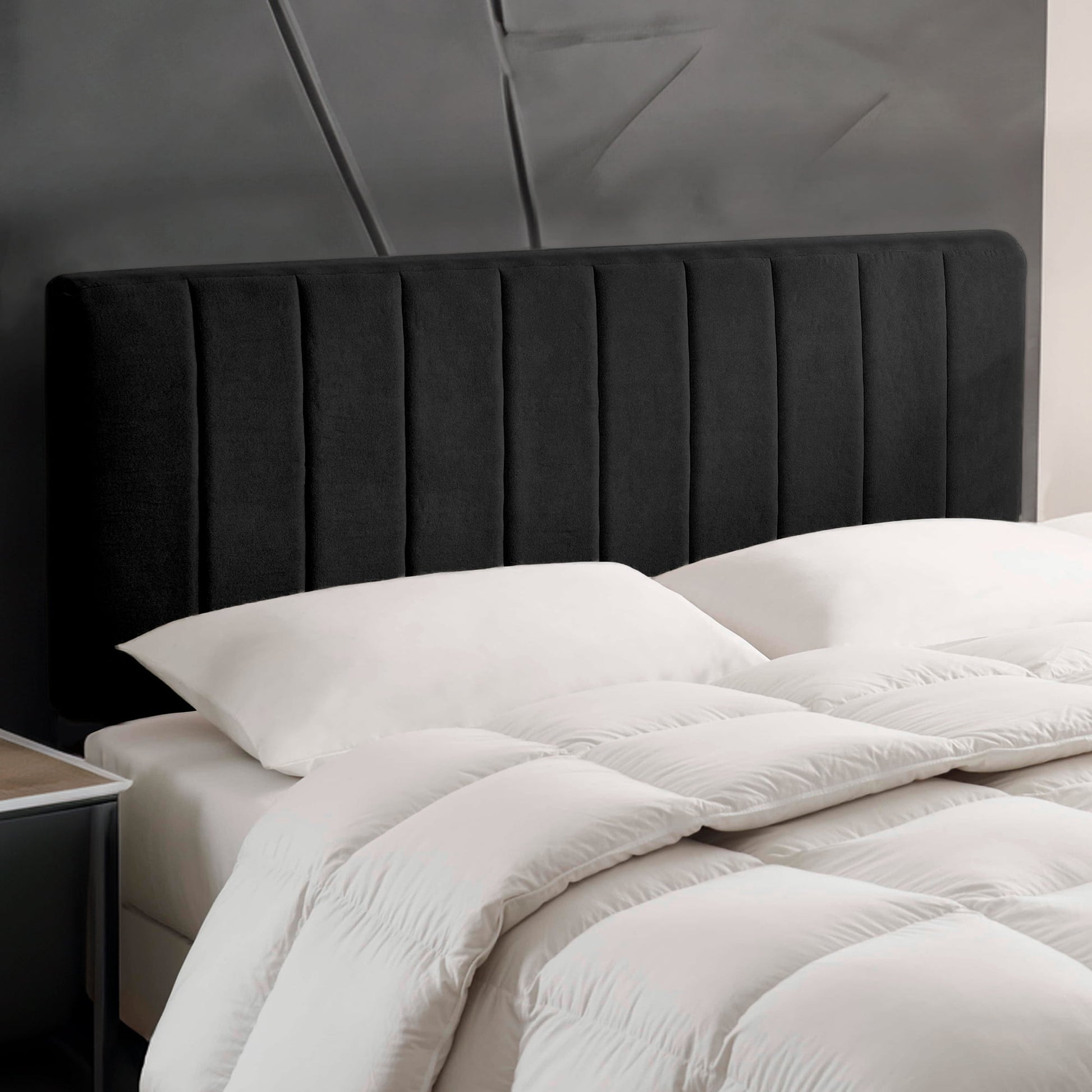 Lammlaoe Queen Headboard, Upholstered Wall Mounted, Peel and Stick Installation, Sound Reducing 3D Panel Design, Easy Assembly, Black
