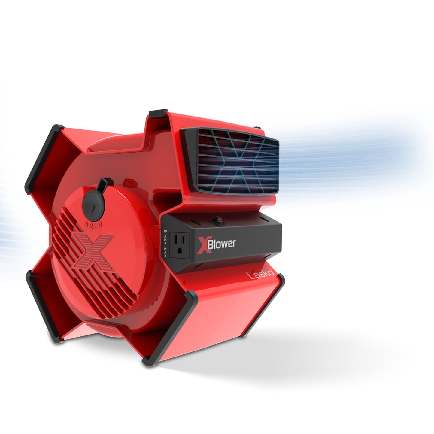 Lasko X-Blower 11" High Velocity Utility Blower Fan with USB Ports and Built-In Outlet for Cooling and Drying, Red, X12900