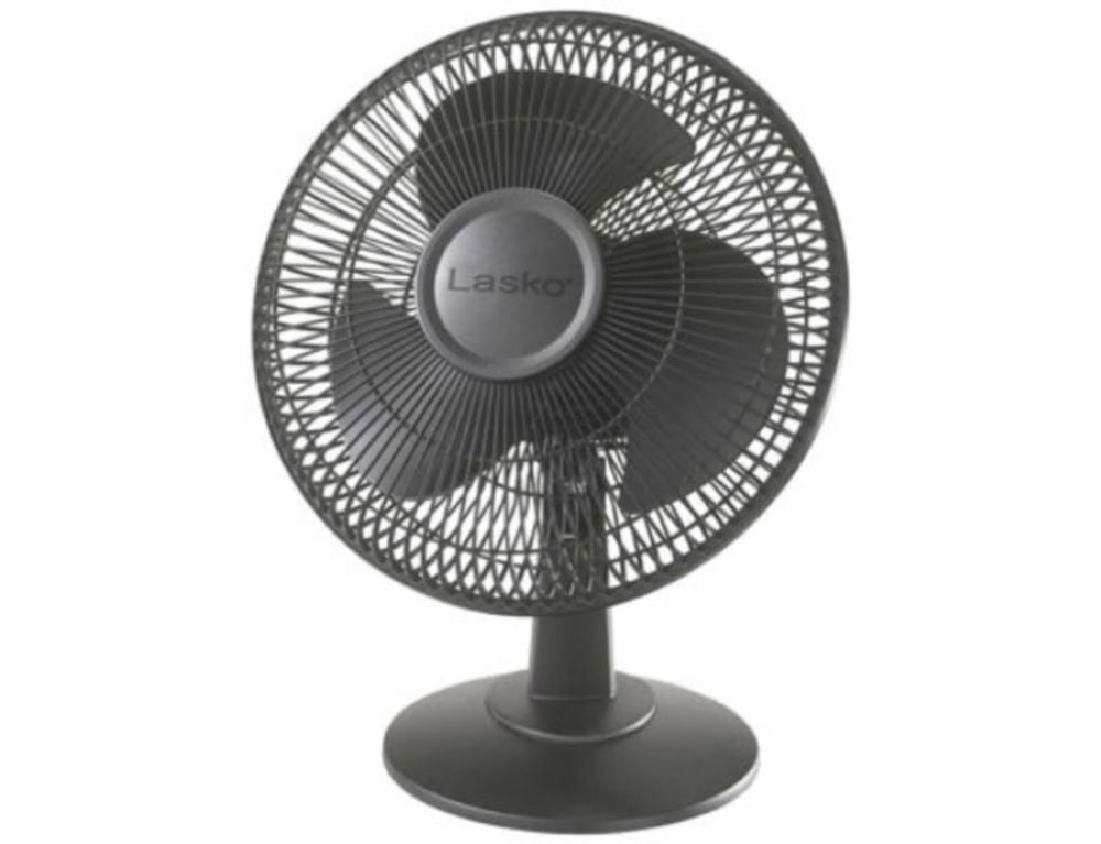 Lasko 12" 3-Speed Oscillating Table Fan with Tilt Back Head, Black, 2017