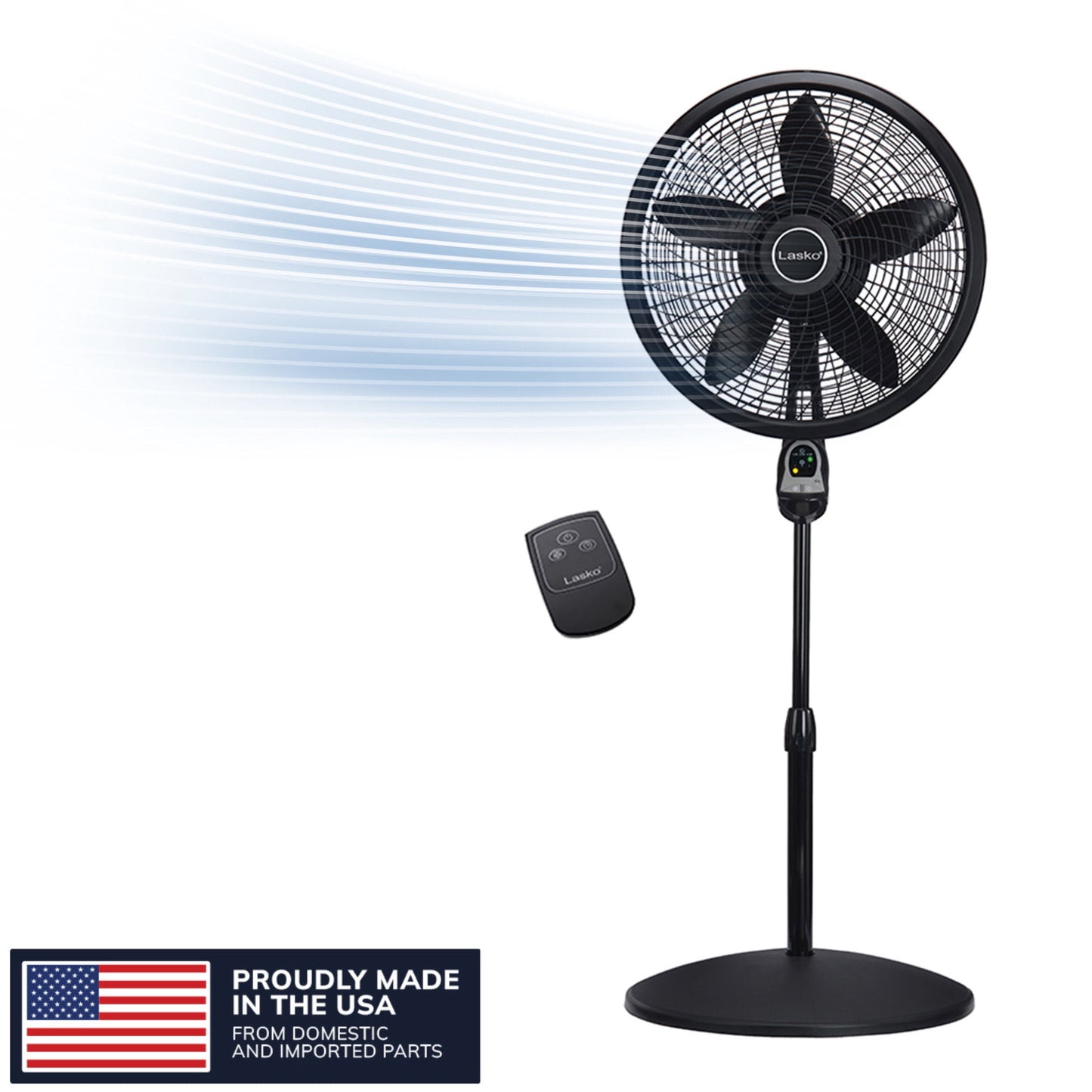 Lasko Cyclone 18" Quiet Oscillating Pedestal Fan with Remote, Timer, Adjustable Height for Whole Room Cooling, Black, 1843