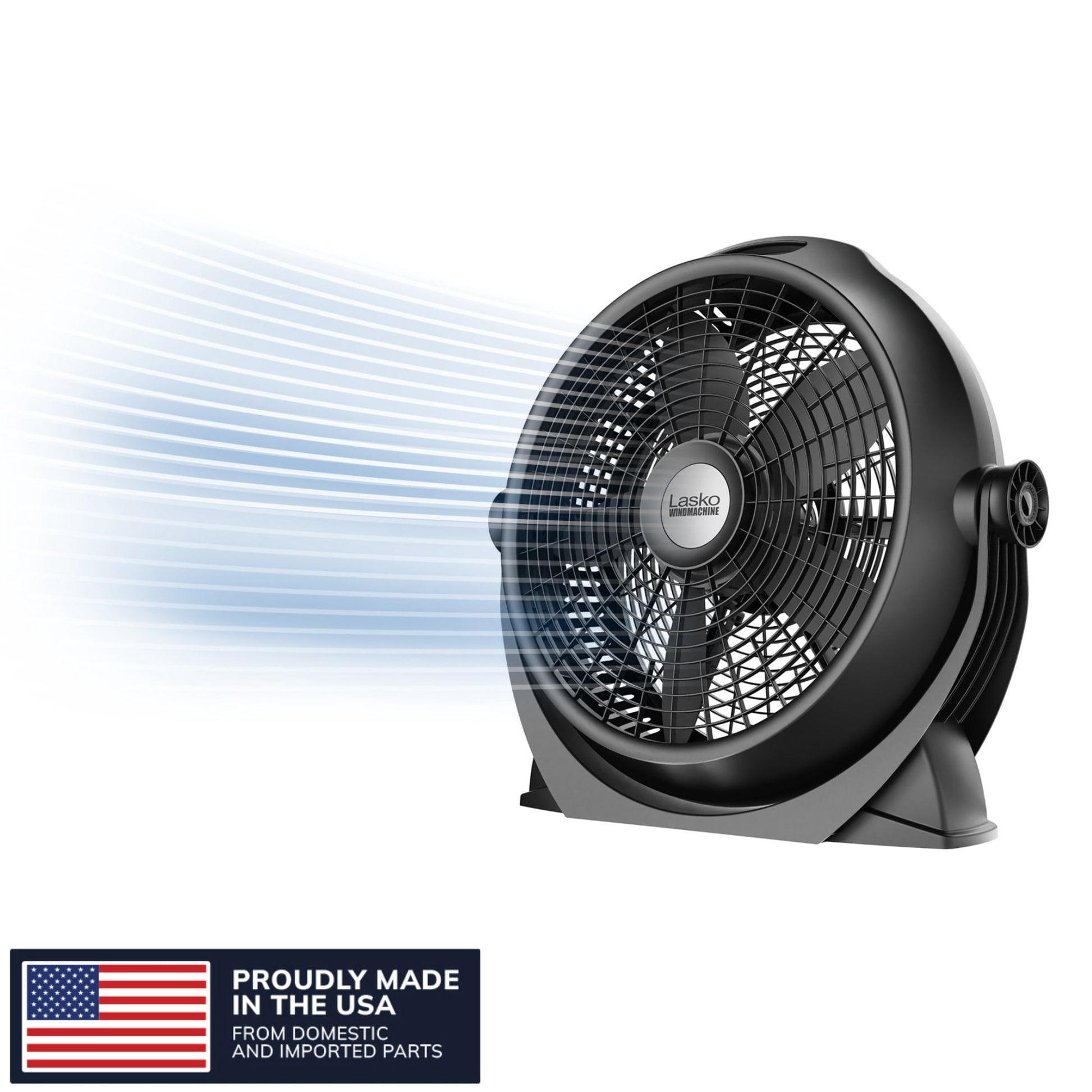 Lasko WindMachine 20" Large Floor Fan with Pivoting Head for Whole Room Cooling, Portable Indoor 3-Speed Air Circulator, Black, A20305