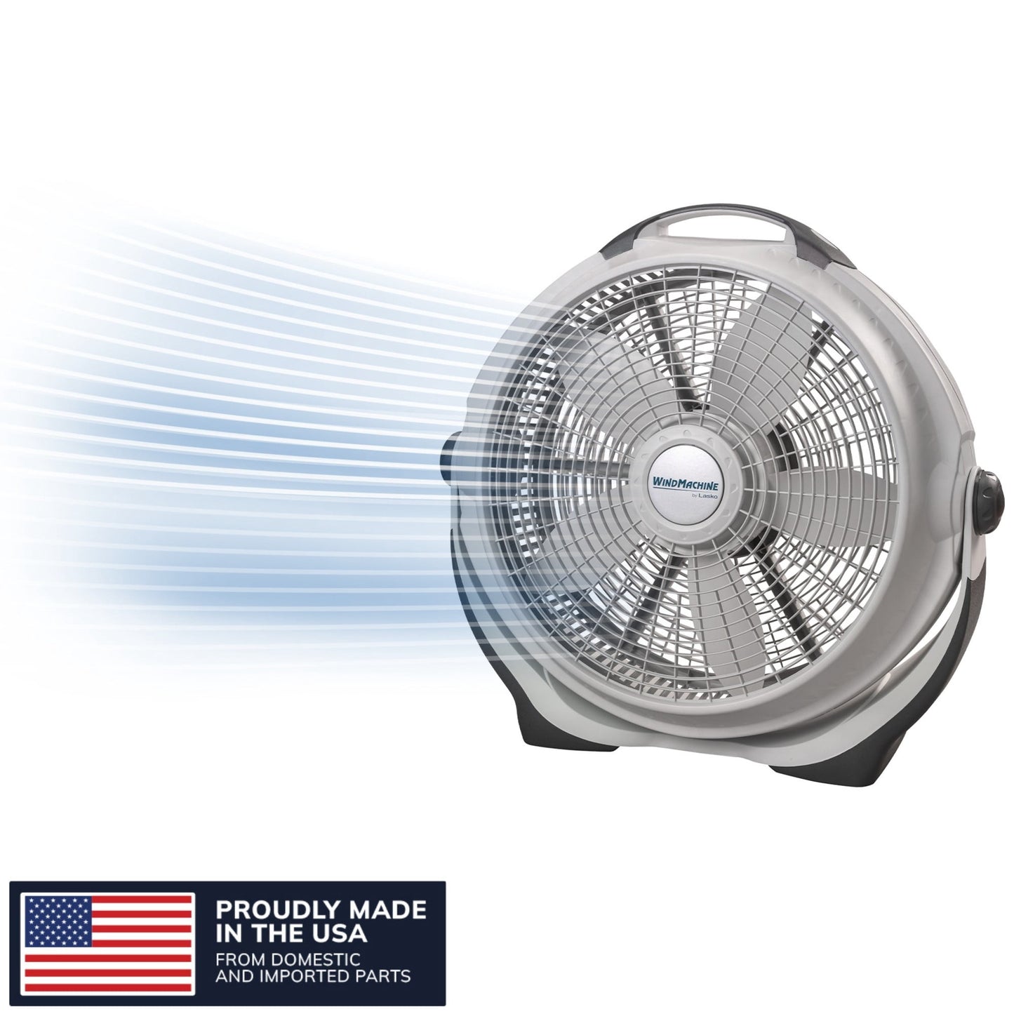 Lasko WindMachine 20" Large Floor Fan with Pivoting Head for Whole Room Cooling, 3-Speed  High Performance Air Circulator Fan, Gray, A20301