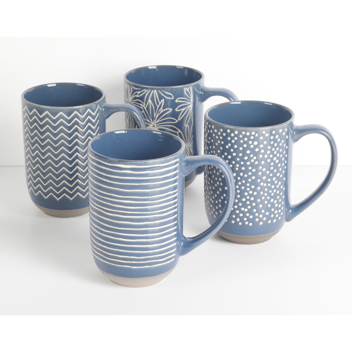 Laurie Gates Madrina 4 Piece 19 Ounce Stoneware Assorted Designs Mug Set in Blue
