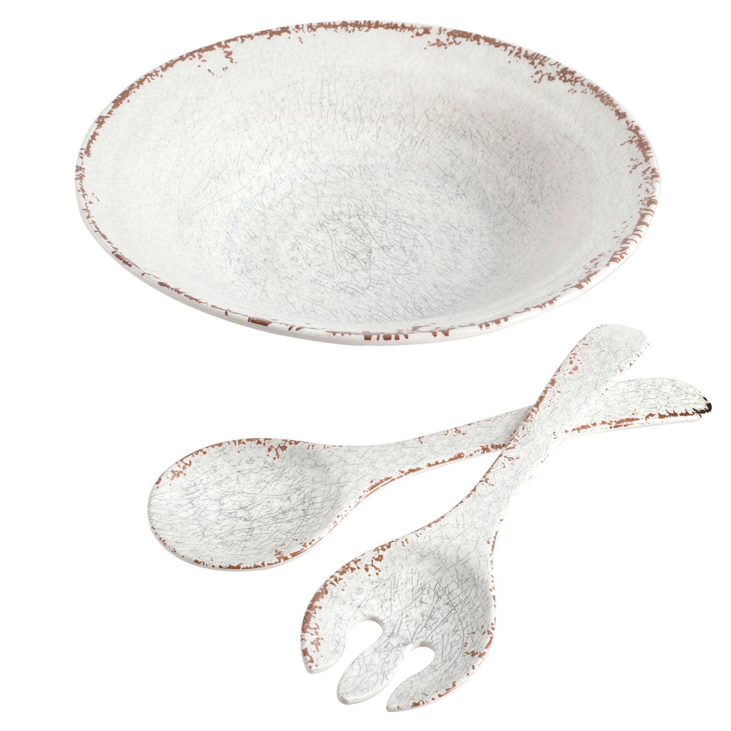 Laurie Gates 135399.03 Mauna Melamine Serving Bowl Set with Serving Utensils, White - 3 Piece
