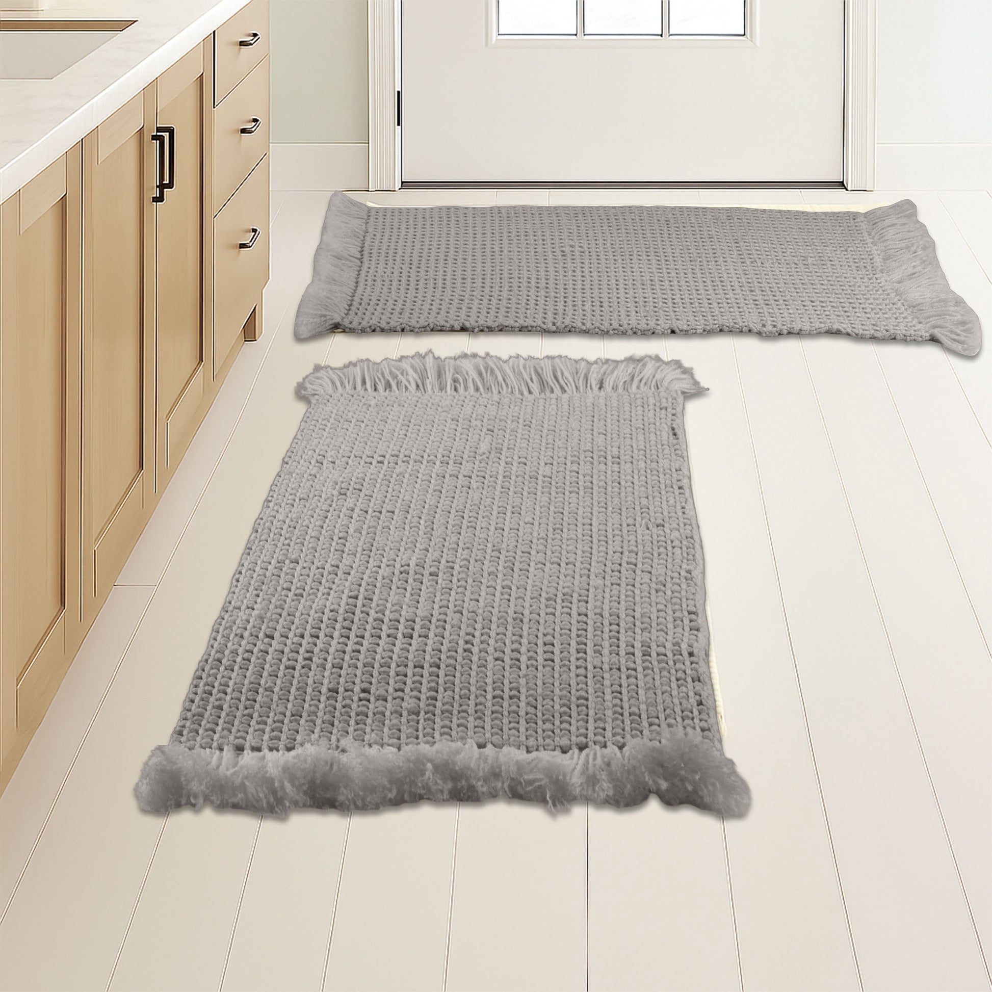 Juego de 2 Tapetes de BaÃ±o de Waffle - Tapetes de BaÃ±o Lavables a MÃ¡quina (Gris)