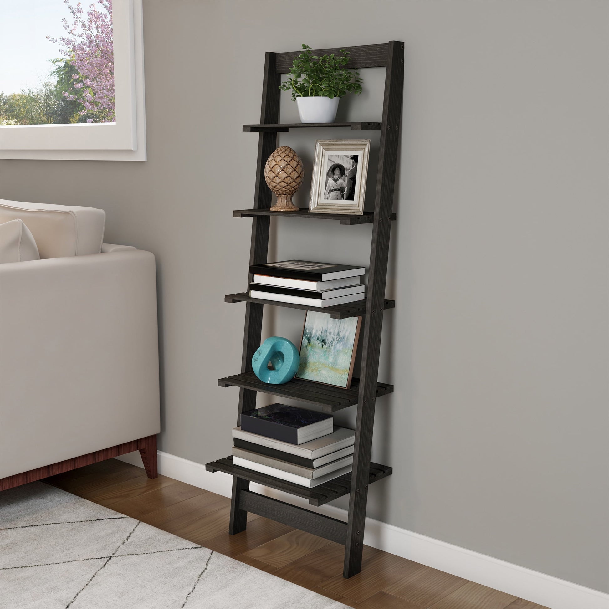 Lavish Home 5-Tier Ladder Bookshelf for Living Room, Bedroom, and Entryway