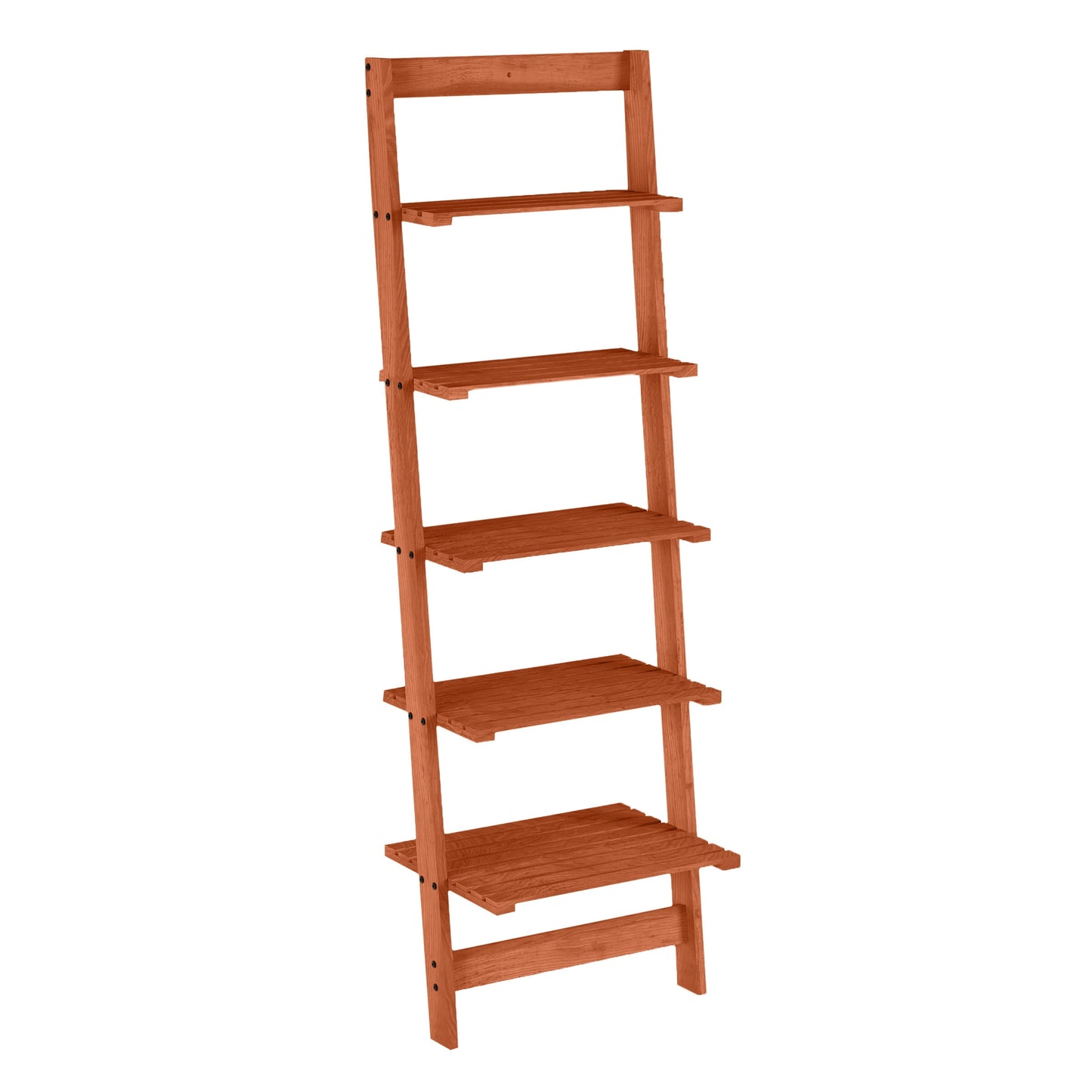 Lavish Home Repisa de Escalera Inclinada de Madera con Listones de 5 Niveles con Acabado Cerezo, Librero de Almacenamiento Estrecho