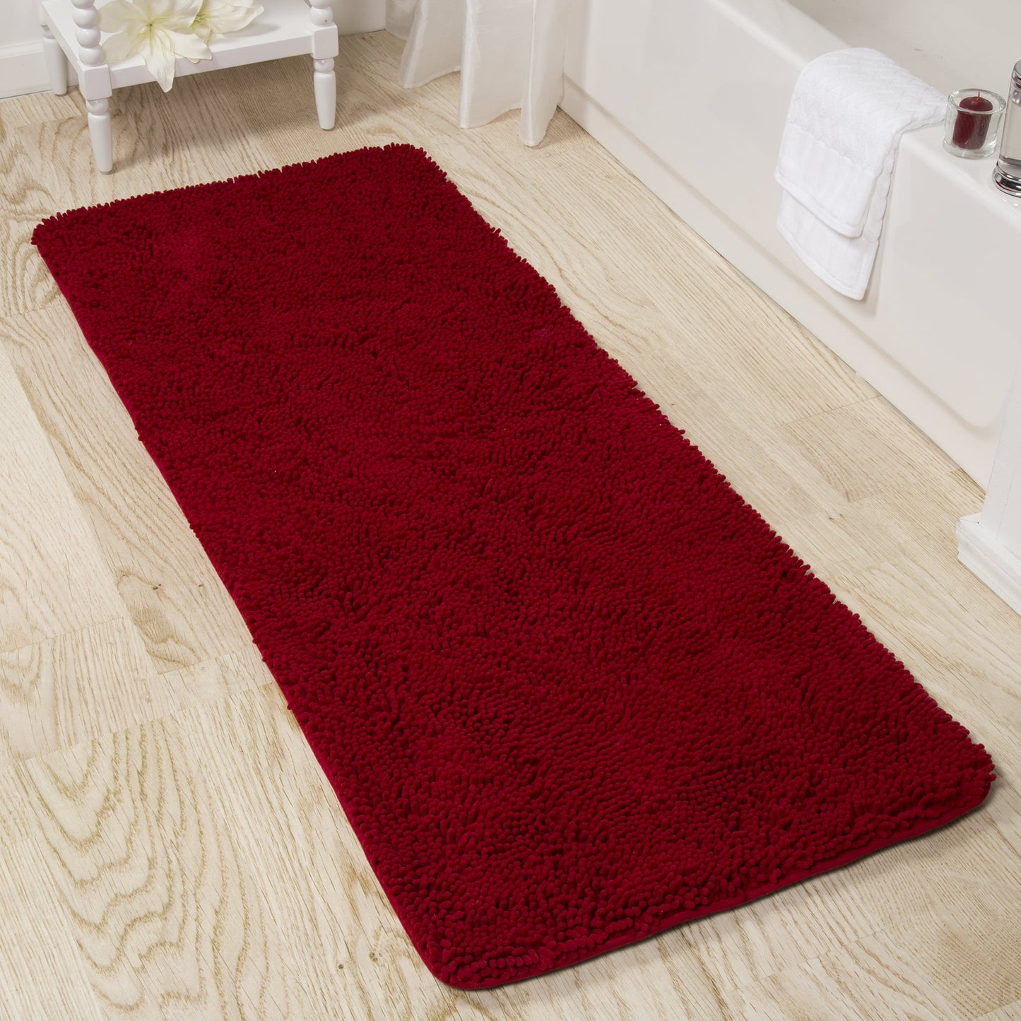 Lavish Home 58x24 Memory Foam Bath Mat with Plush Chenille Shag (Burgundy)