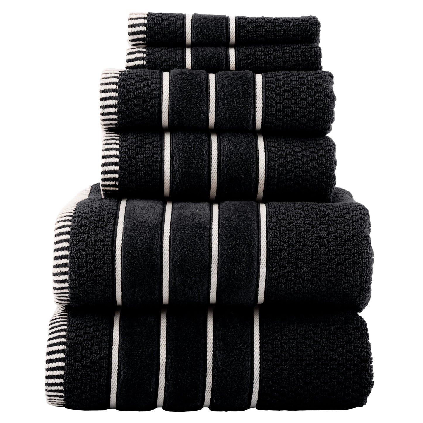 Lavish Home 6-Piece Combed Cotton Rice Weave Towel Set (Black)