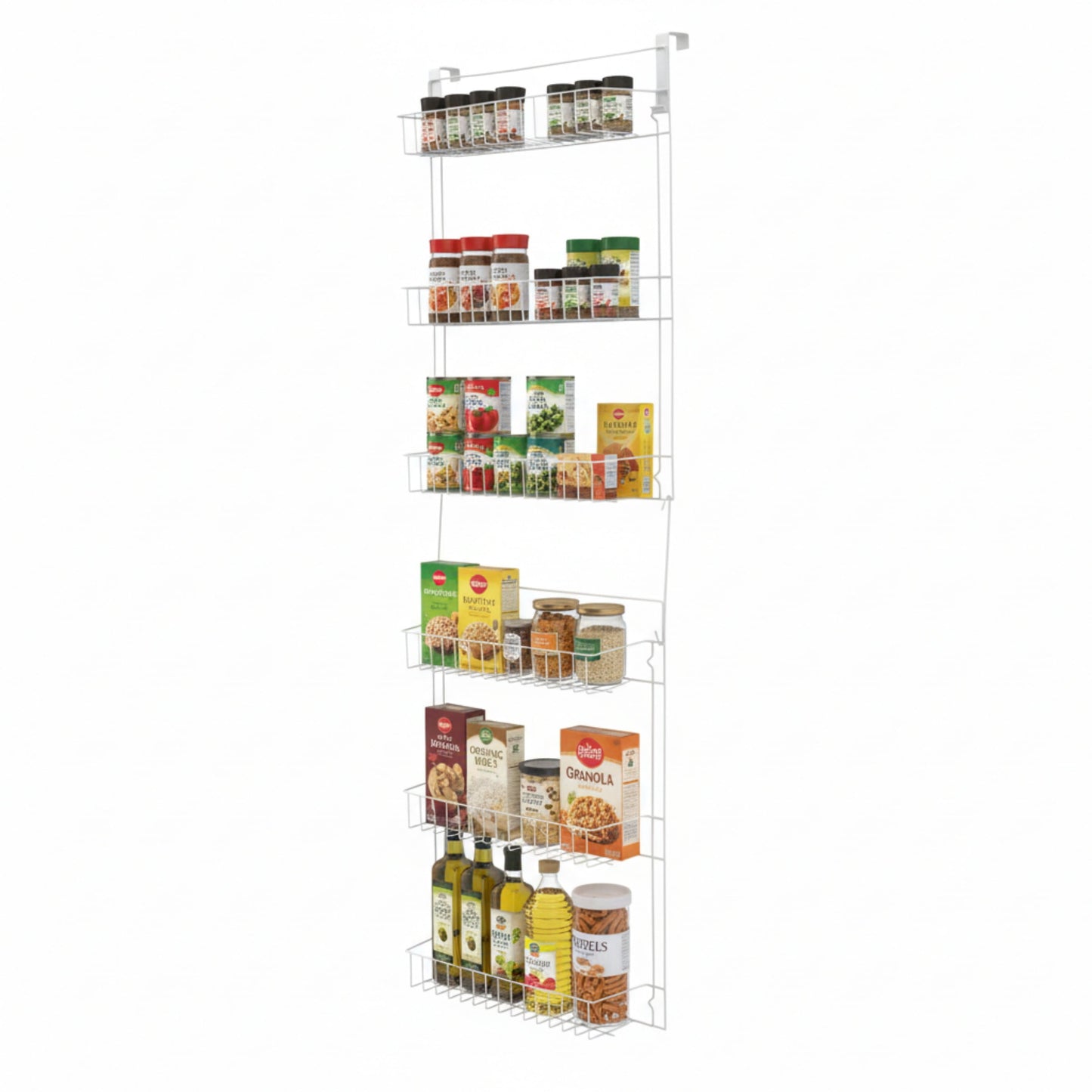 Lavish Home 6-Tier Adjustable Over the Door Pantry Organizer - Powder-Coated Steel Hanging Pantry Shelves and Rack for Kitchen Organization (White)
