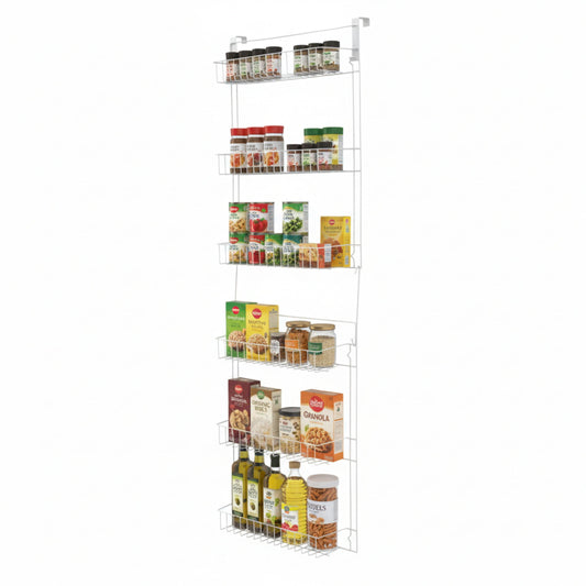 Lavish Home 6-Tier Adjustable Over the Door Pantry Organizer - Powder-Coated Steel Hanging Pantry Shelves and Rack for Kitchen Organization (White)