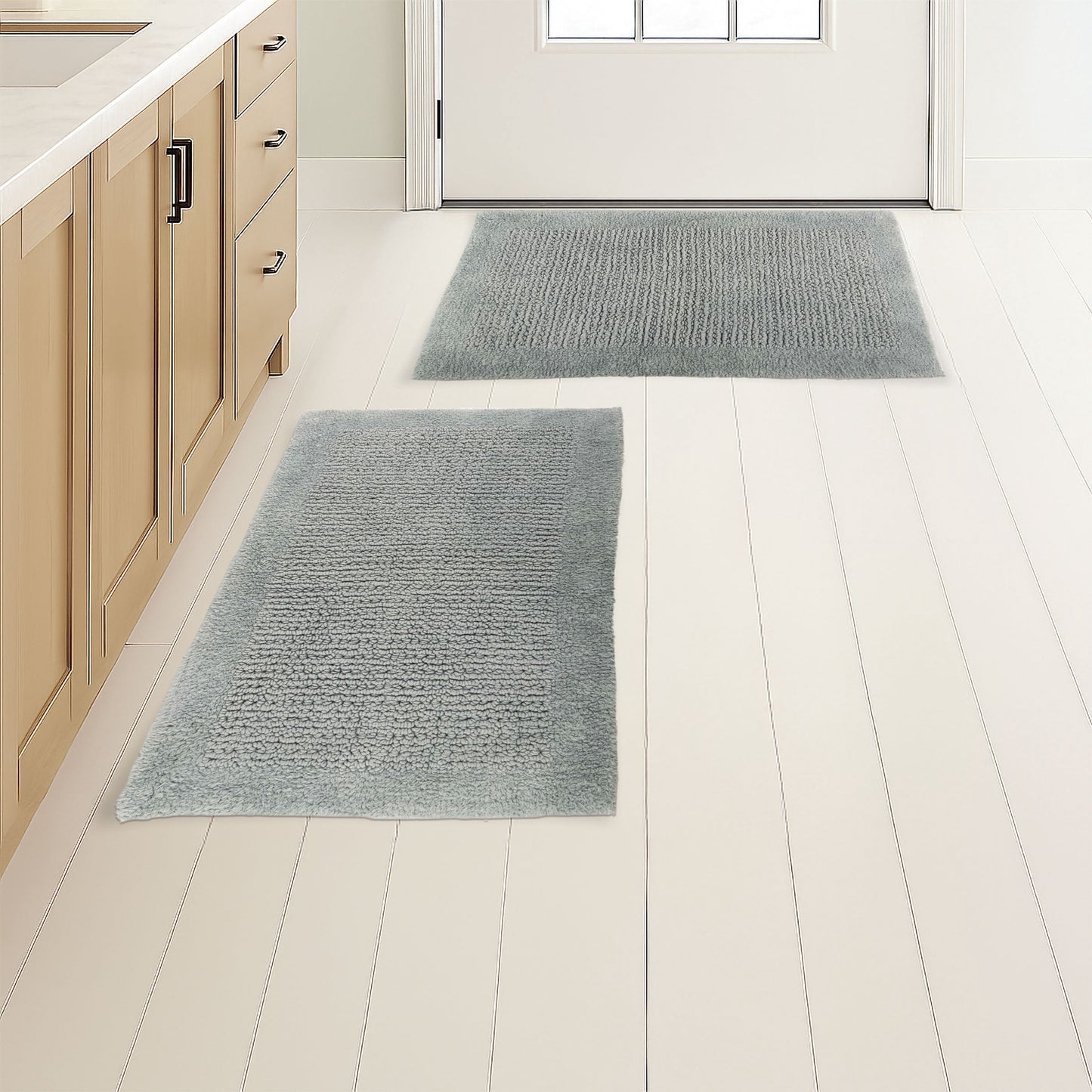 Lavish Home Bathroom Rugs - 2-Piece 2500GSM Cotton Bath Mat Set (Charcoal)