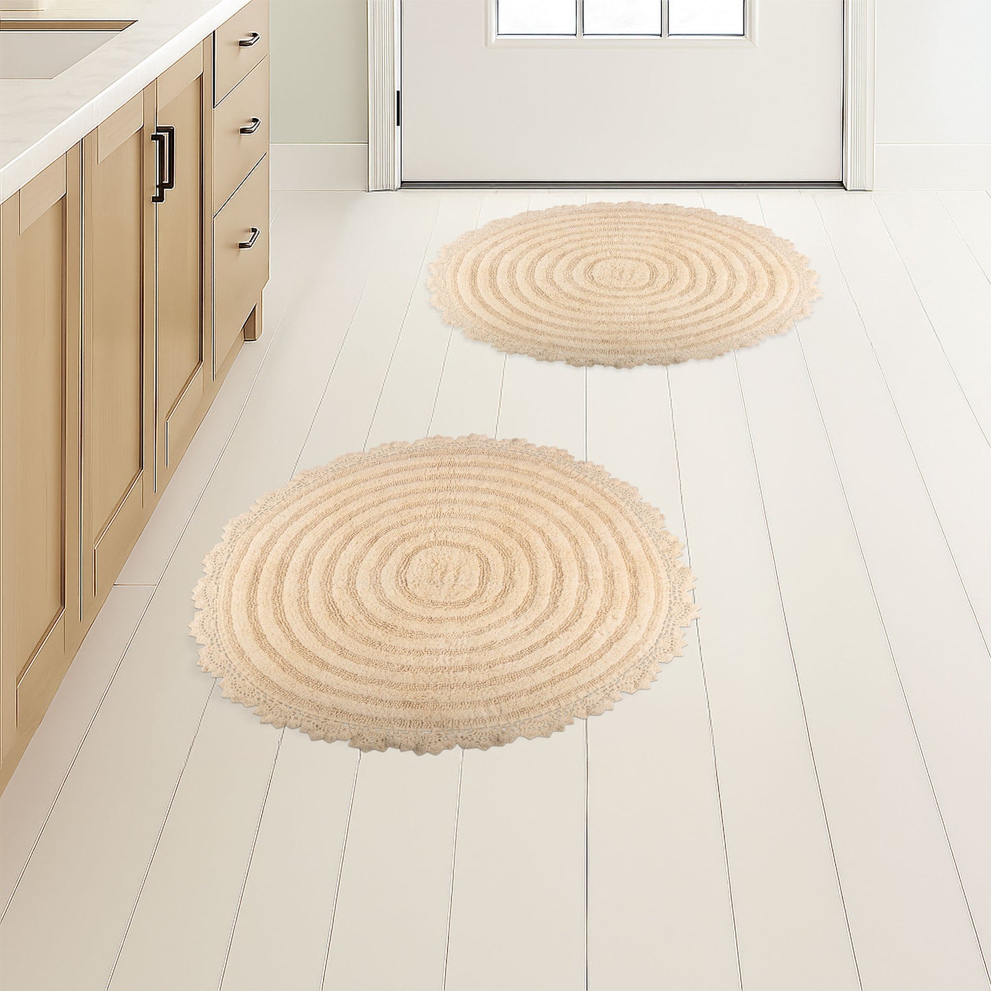 Lavish Home Bathroom Rugs - 2-Piece Woven Cotton Bath Mat Set (Natural)