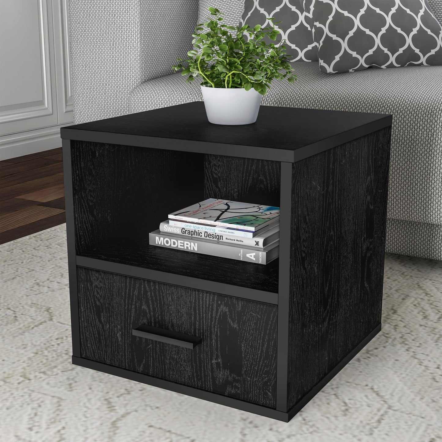 Lavish Home End Table for Bedroom, Living Room, or Office (Black)