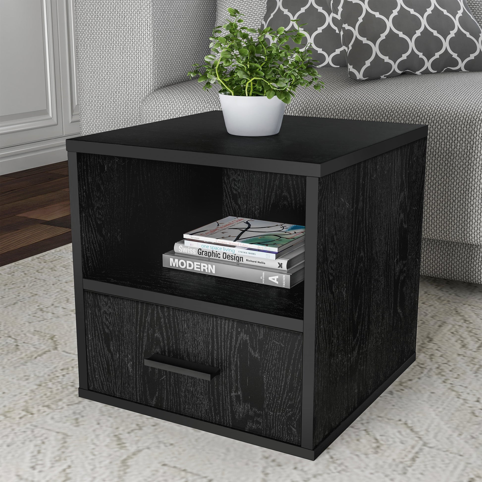 Lavish Home End Table for Bedroom, Living Room, or Office (Black)