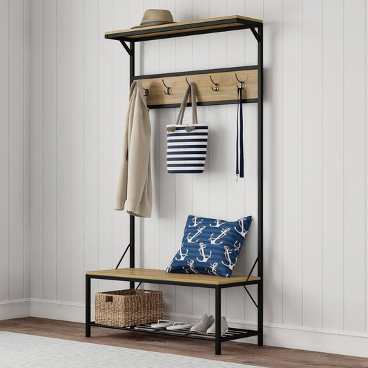 Lavish Home Entryway Bench with Seat and Shoe Storage (Woodgrain-Look)