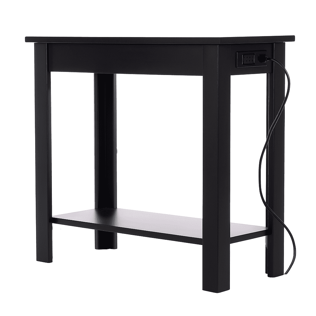 Lavish Home Narrow Side Table with Charging Station and Storage Shelf