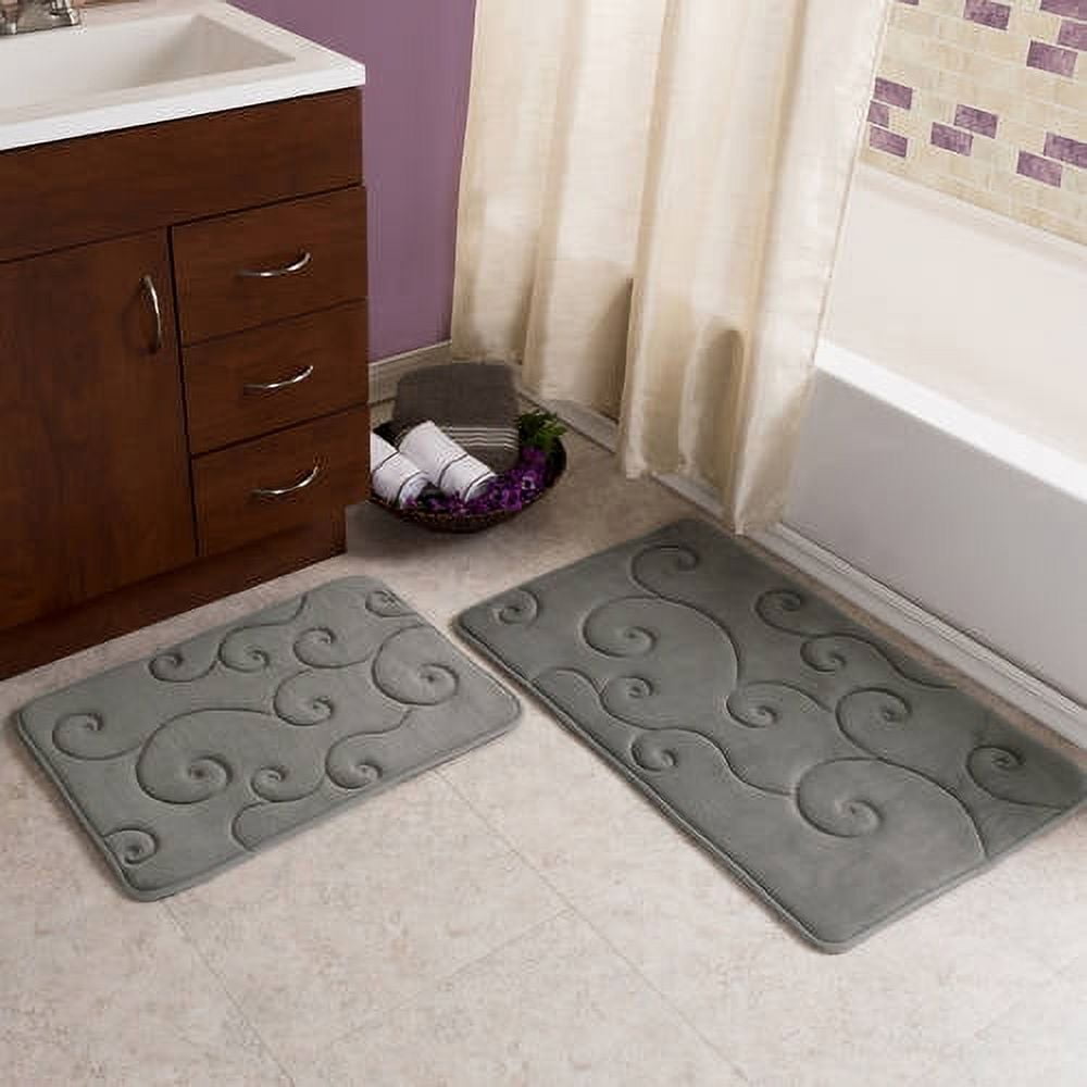 Lavish Home Set of 2 Bathroom Rugs â€“ Non-Slip Memory Foam Bath Mats, Gray