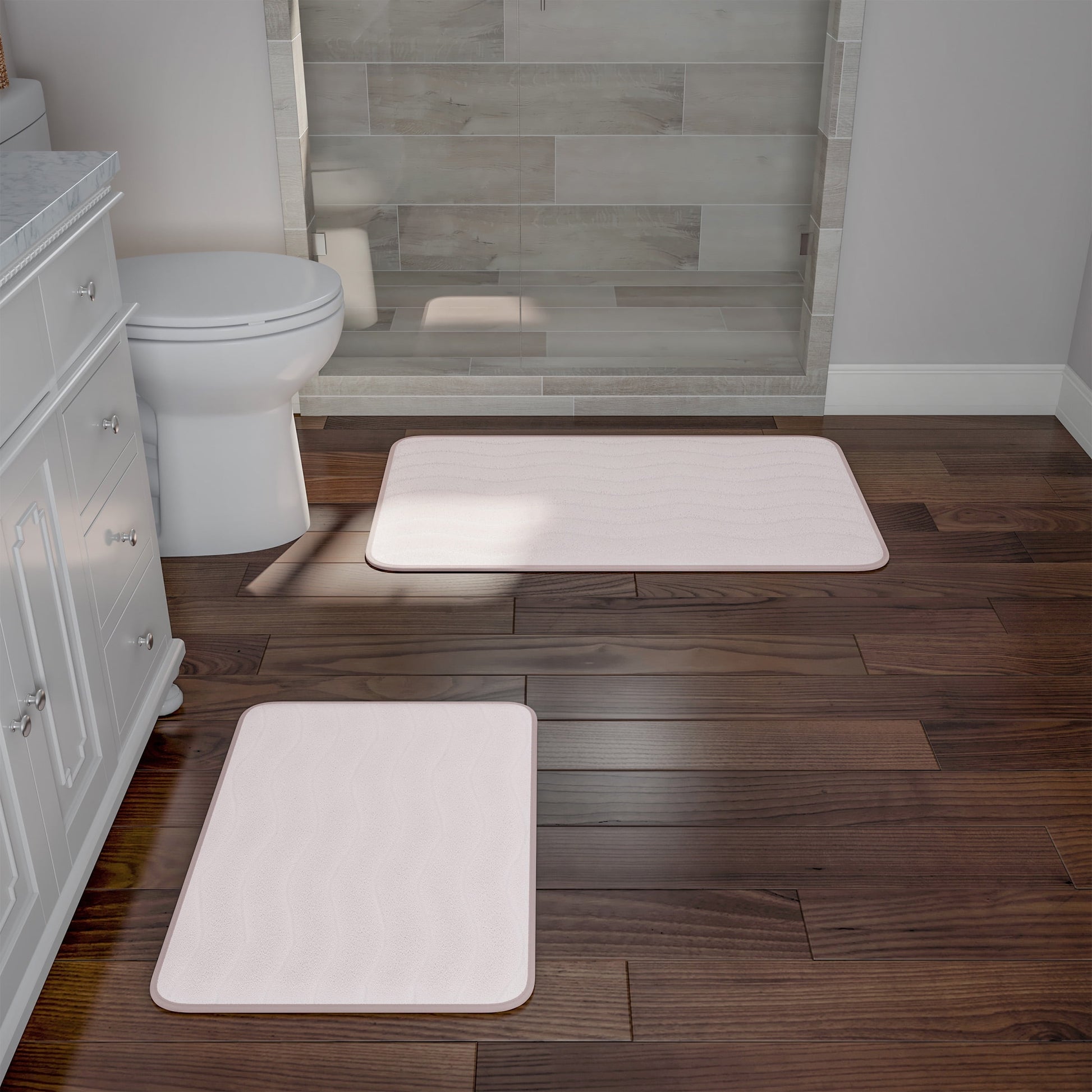 Lavish Home Set of 2 Bathroom Rugs â€“ Non-Slip Memory Foam Bath Mats, Ivory