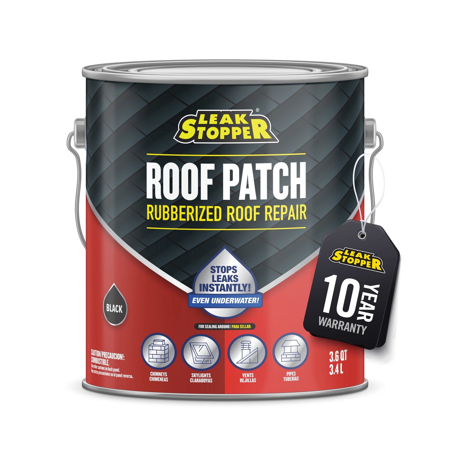 Leak Stopper 1 Gallon Black Rubberized Roof Patch for Roof Patching and Repair