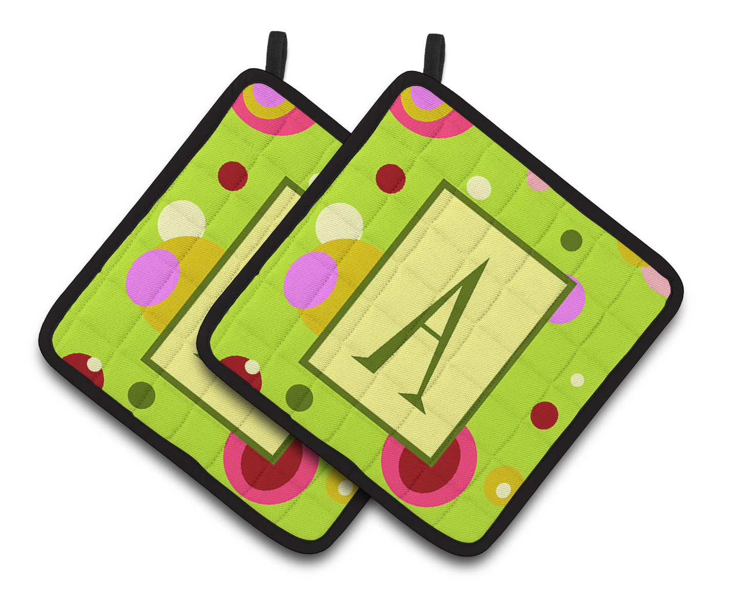 Letter A Monogram - Lime Green Pair of Pot Holders