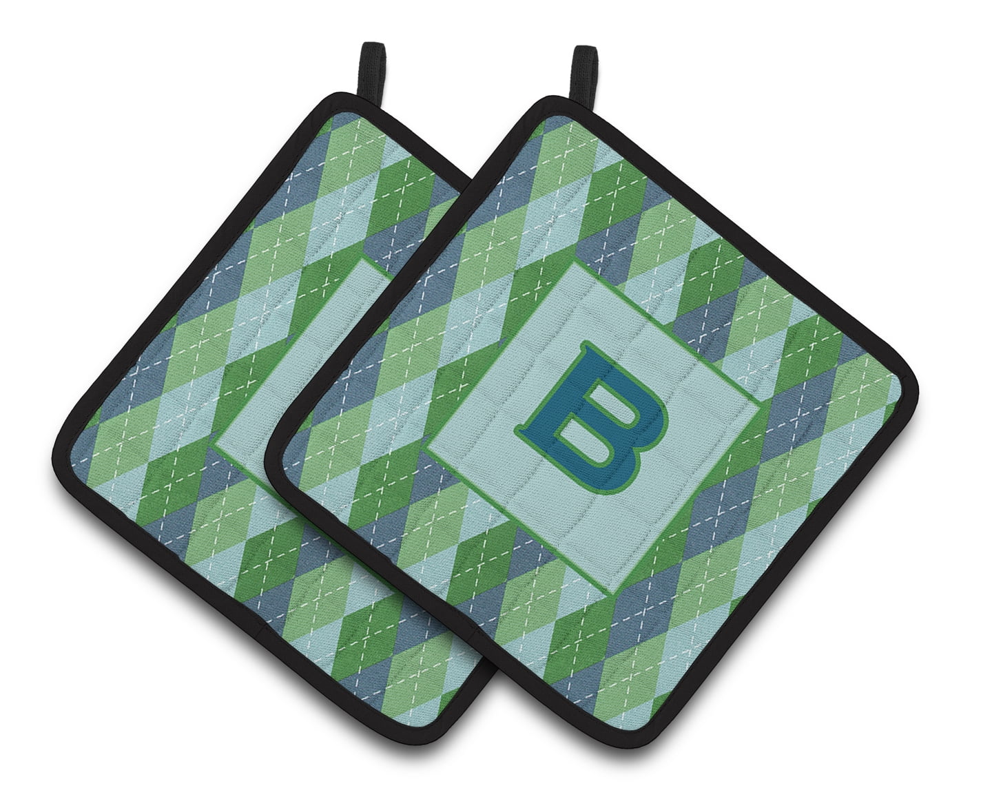 Letter B Initial Monogram - Blue Argoyle Pair of Pot Holders