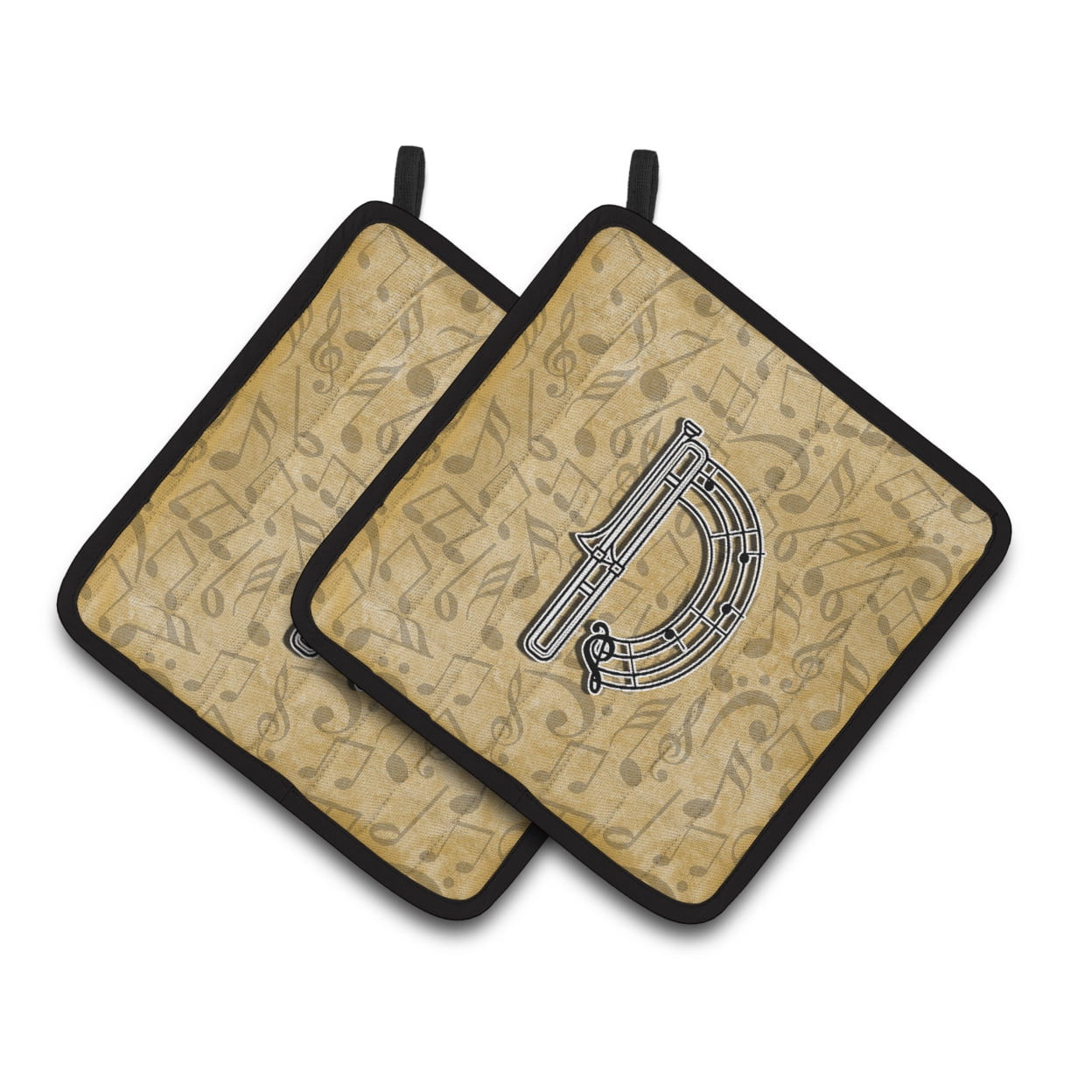 Letter D Musical Instrument Alphabet Pair of Pot Holders