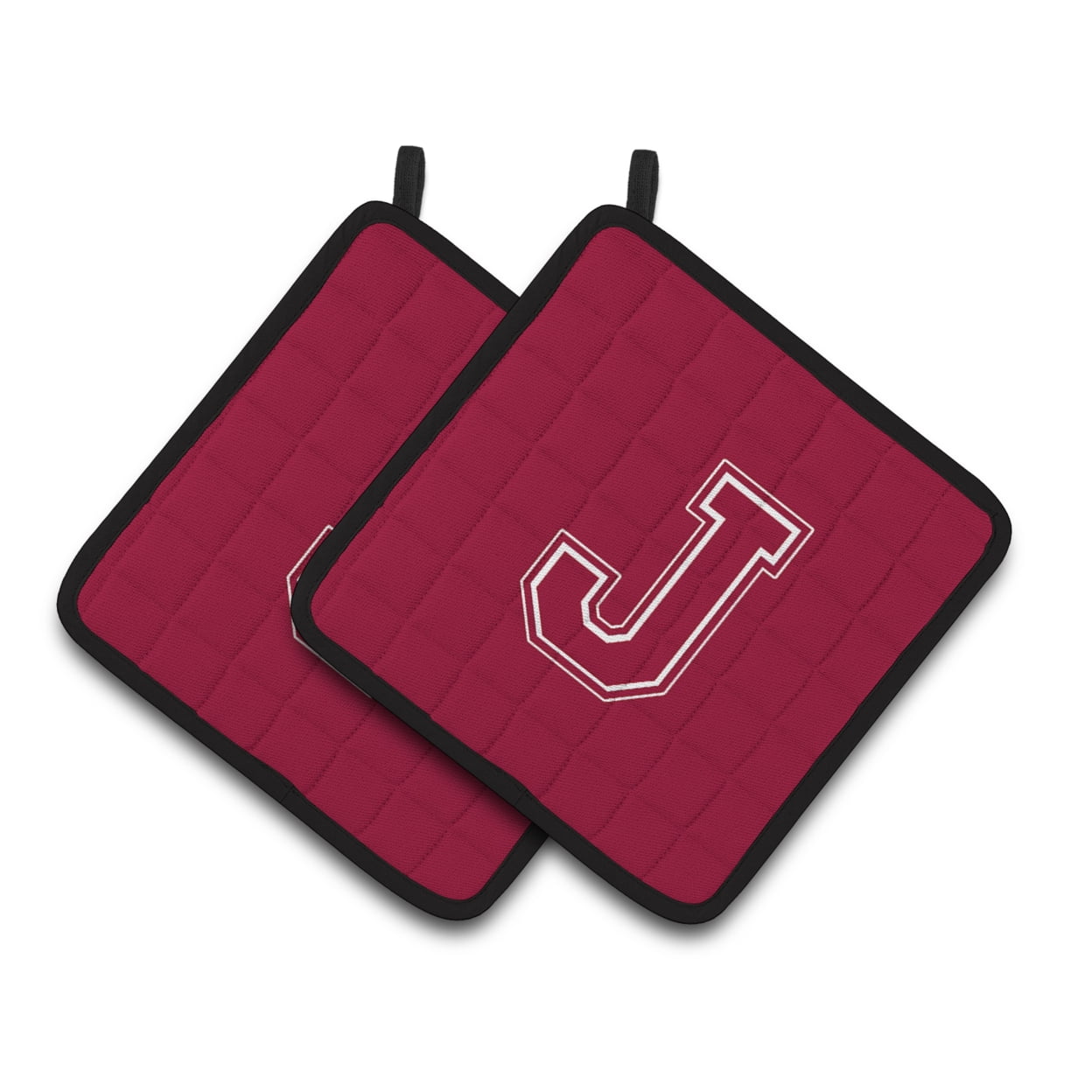 Monogram Initial J Maroon and White Pair of Pot Holders