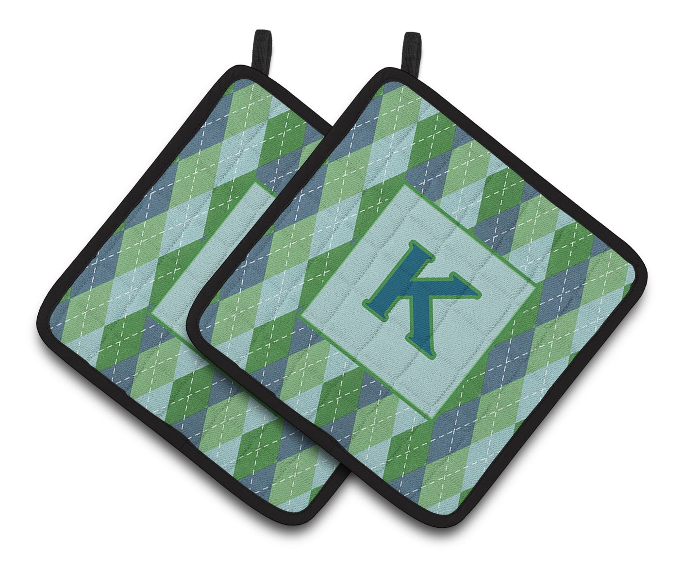 Letter K Initial Monogram - Blue Argoyle Pair of Pot Holders