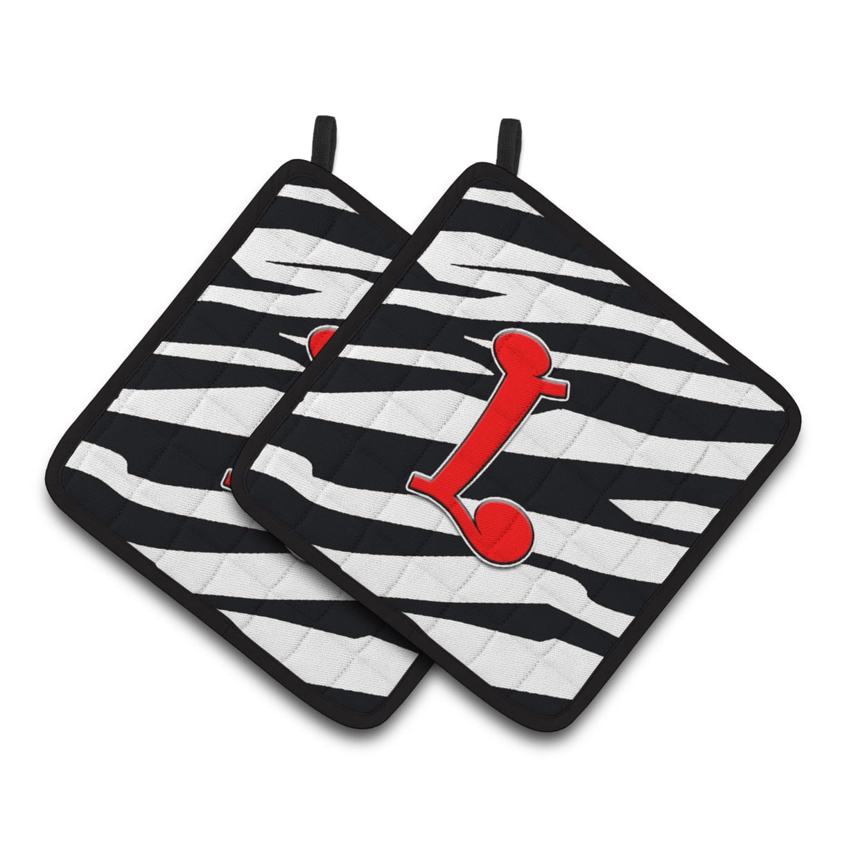 Letter L Initial Monogram - Zebra Red Pair of Pot Holders