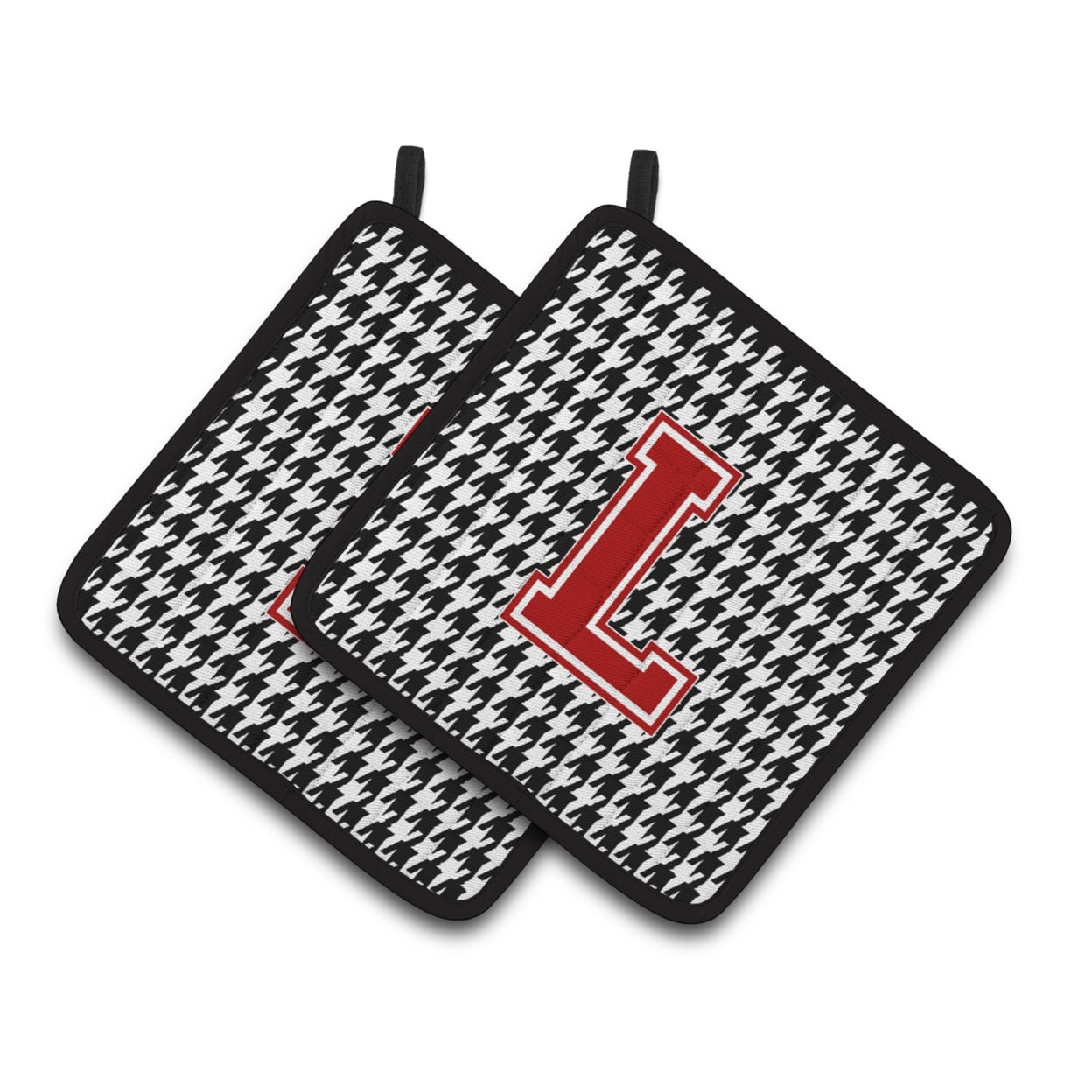 Letter L Monogram - Houndstooth Black Pair of Pot Holders