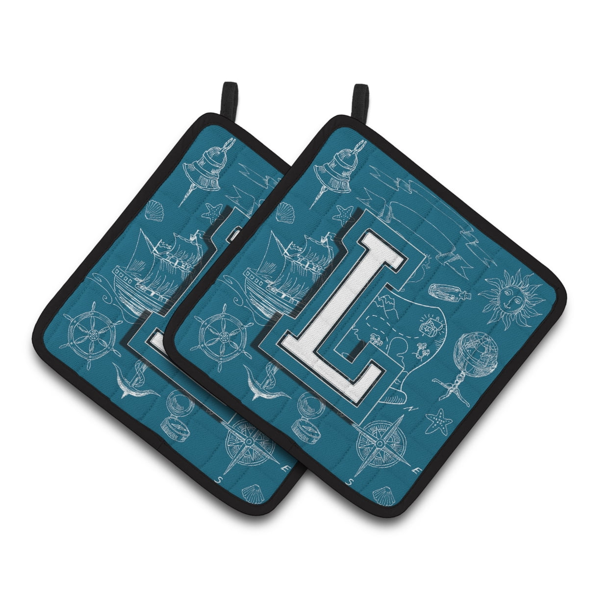 Letter L Sea Doodles Initial Alphabet Pair of Pot Holders