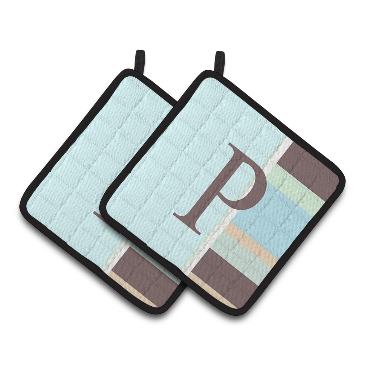 Letter P Initial Monogram - Blue Stripes Pair of Pot Holders