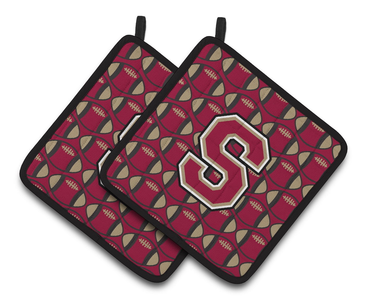 Letter S Football Garnet and Gold Pair of Pot Holders