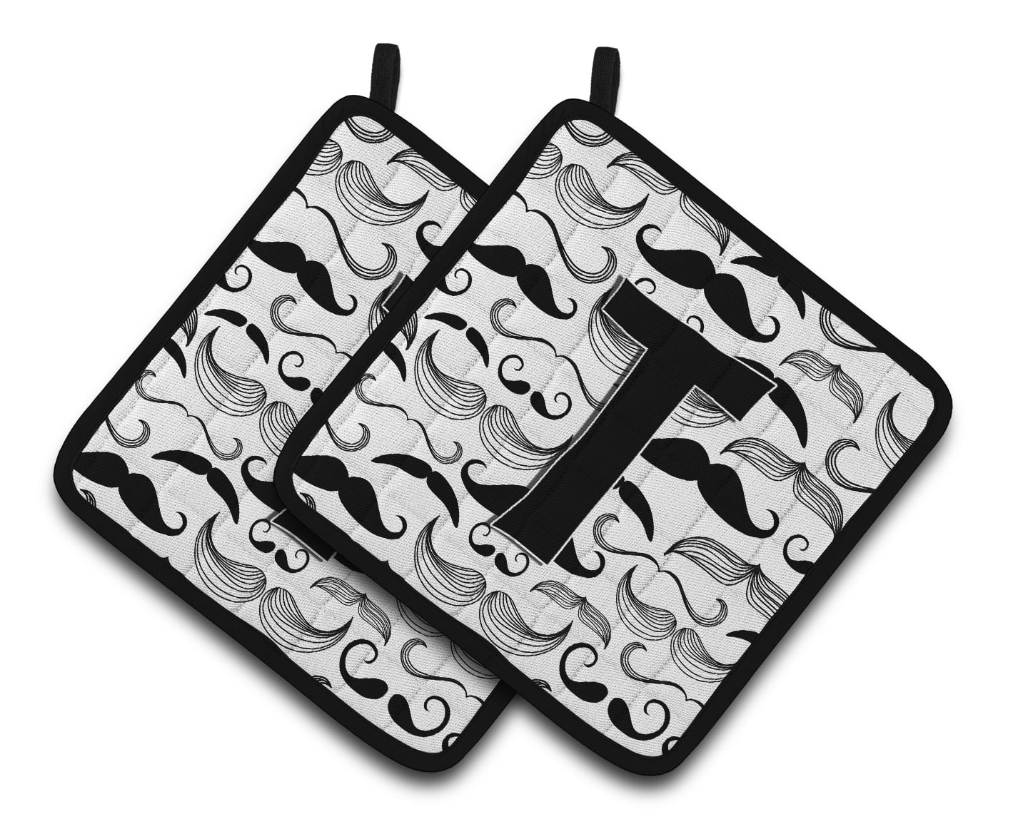 Letter T Moustache Initial Pair of Pot Holders