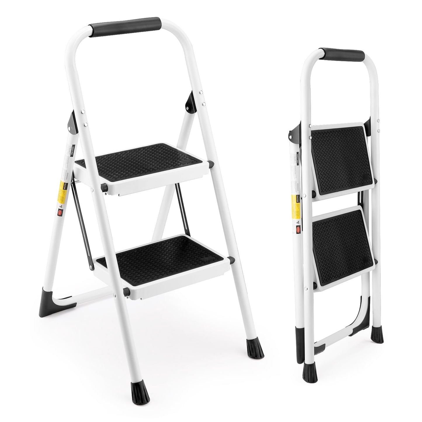Leumius 2-Step Folding Step Stool with Anti-Slip and Wide Pedal,dy Steel Frame,Lightweight Portable Ladder for Home Kitchen, 330 Lbs Capacity,Black&White