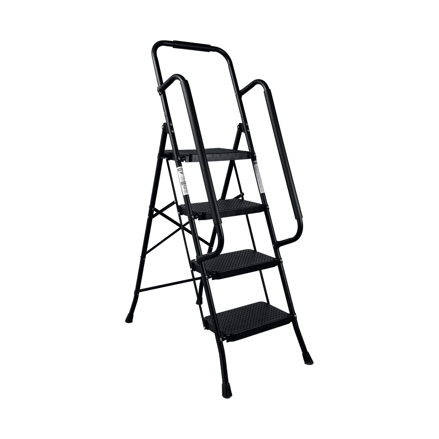 Leumius 4 Step Ladder with Handrails, Folding Step Stool with Wide Anti-Slip Pedal,Lightweight Portable Ladder for Home Kitchen Pantry Office, Black