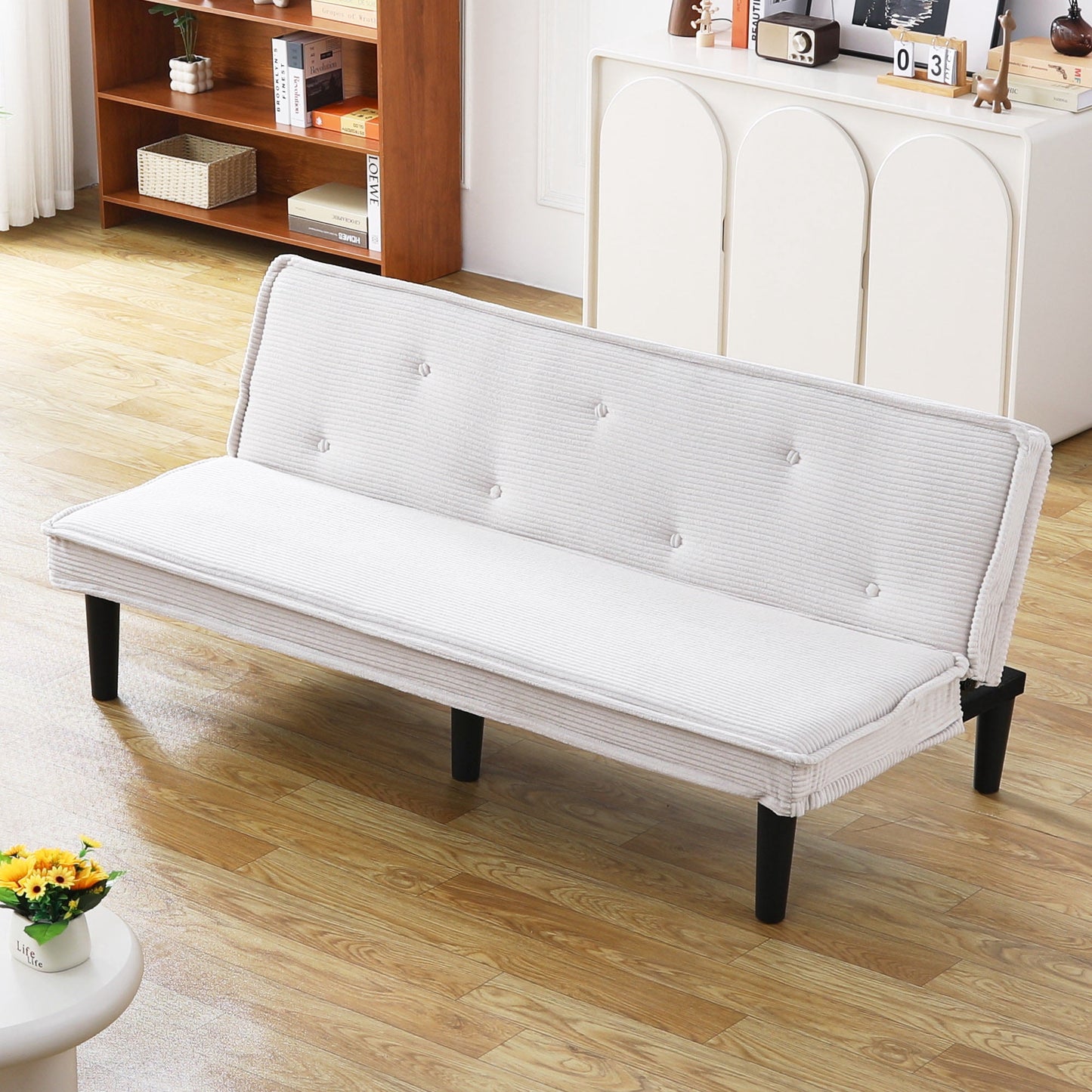 Leumius Corduroy Futon Sofa Bed,66" Modern Convertible Sleeper Sofa Couch with Adjustable Backrest for Living Room,Small Spaces,Beige